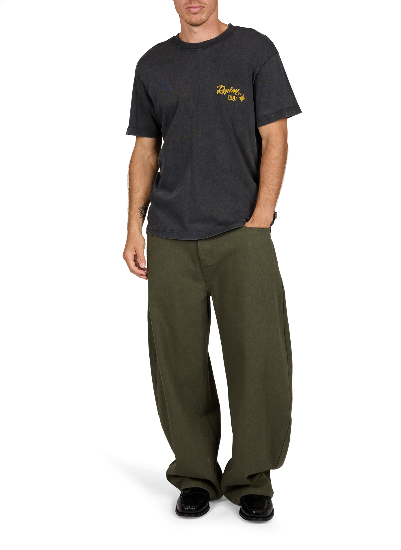 Weites T-Shirt mit Rundhalsausschnitt und Siebdruck REPLAY Schwarz