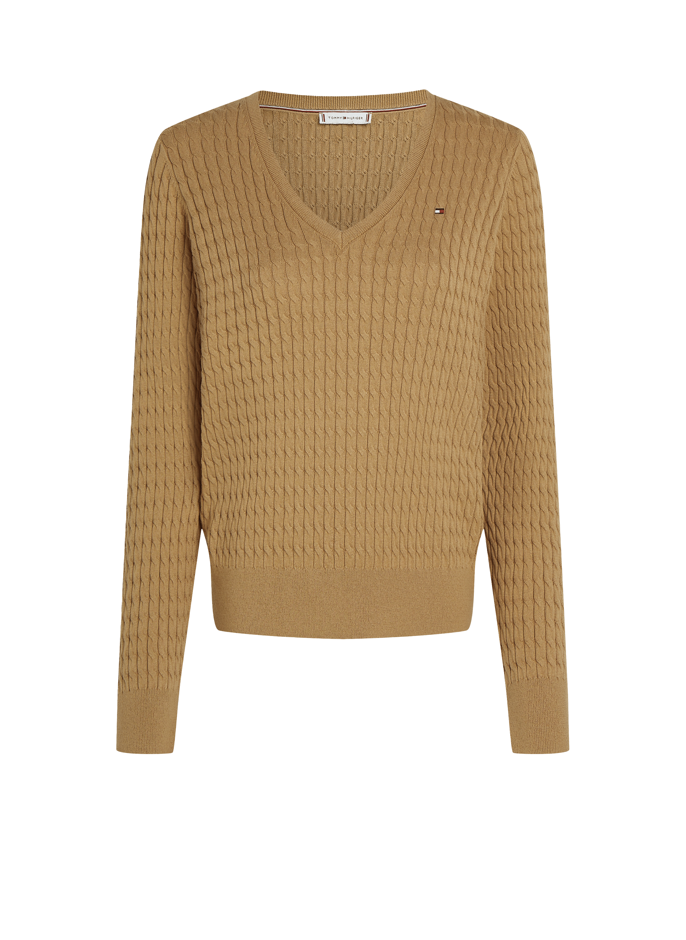 Pull col V en coton TOMMY HILFIGER Marron