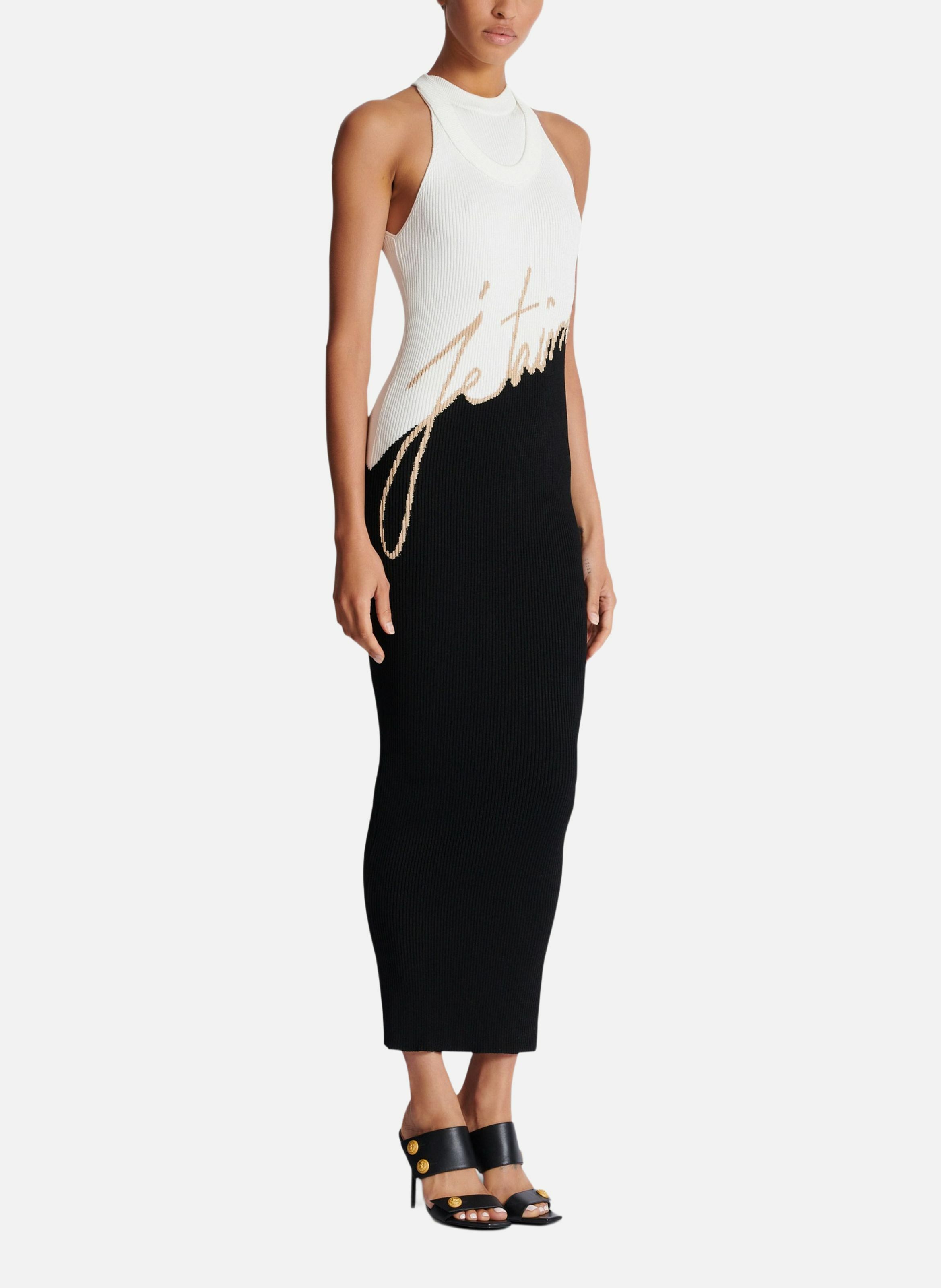 Robe longue en maille jacquard « lettre d'amour » BALMAIN Noir