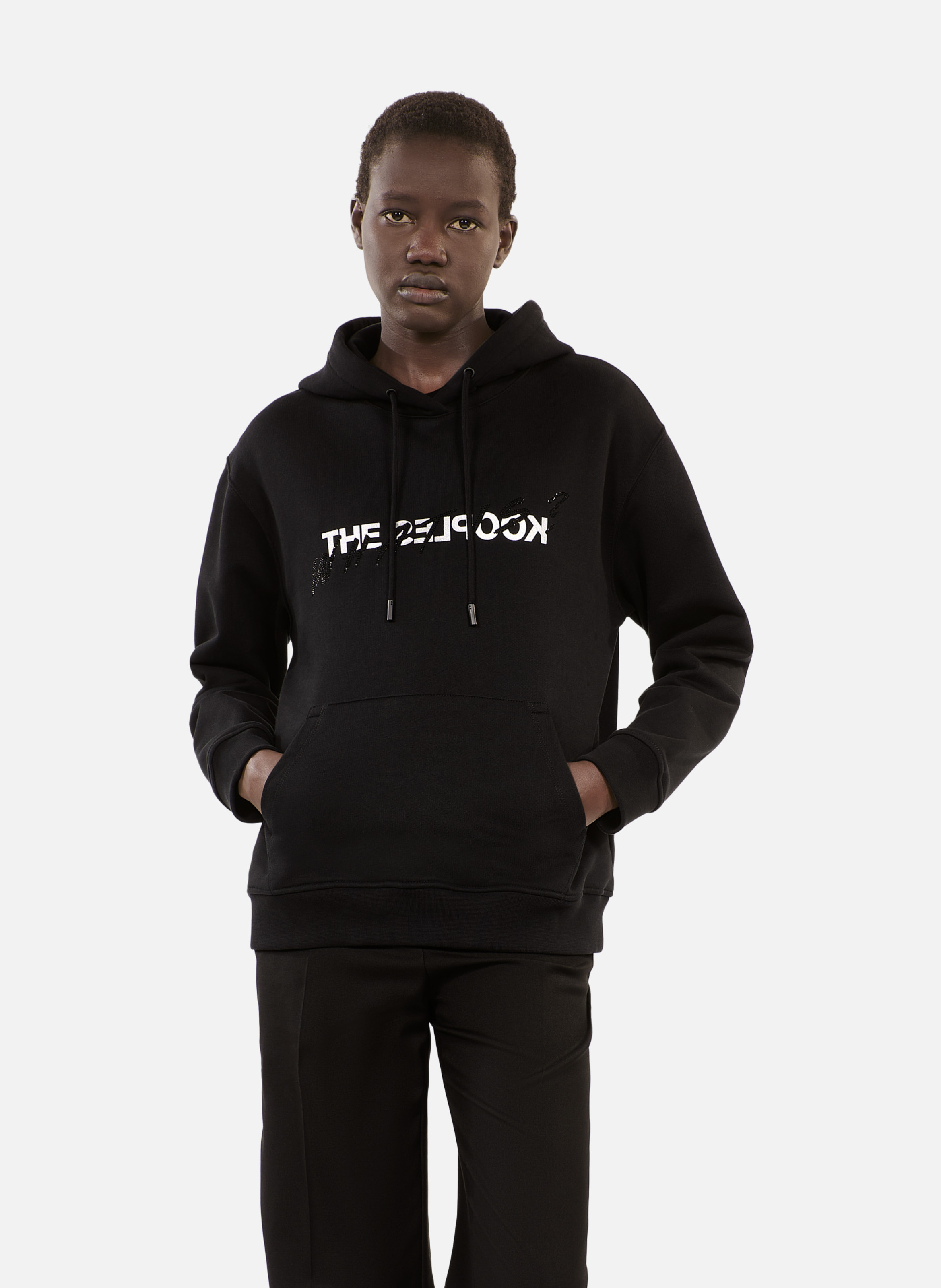 Sweatshirt à capuche en coton what is avec strass THE KOOPLES Noir