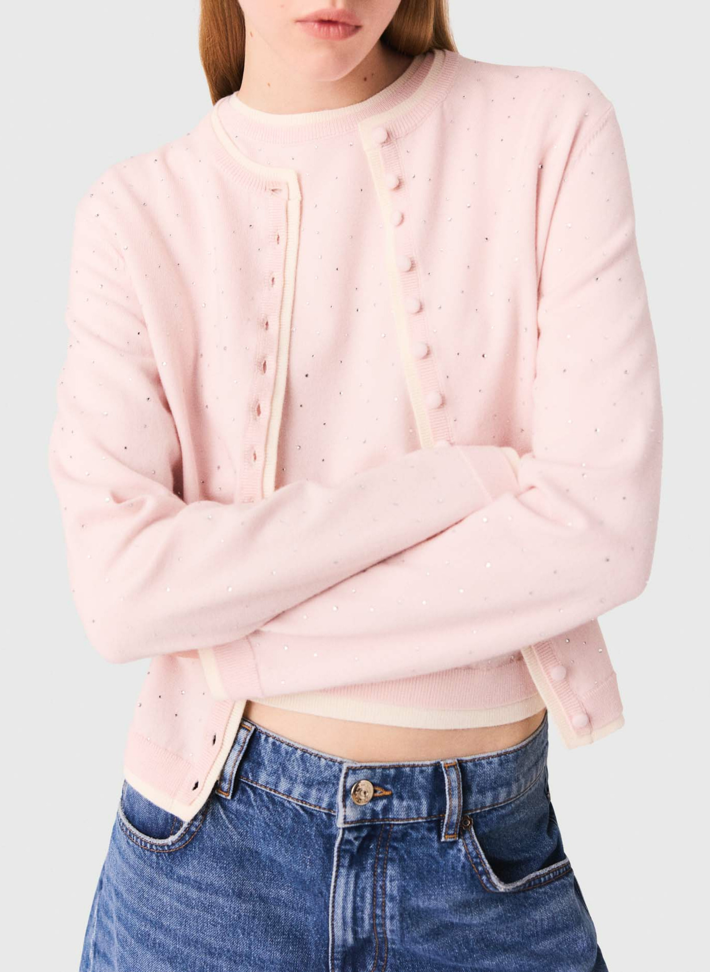 Cardigan droit en laine mélangée Rose