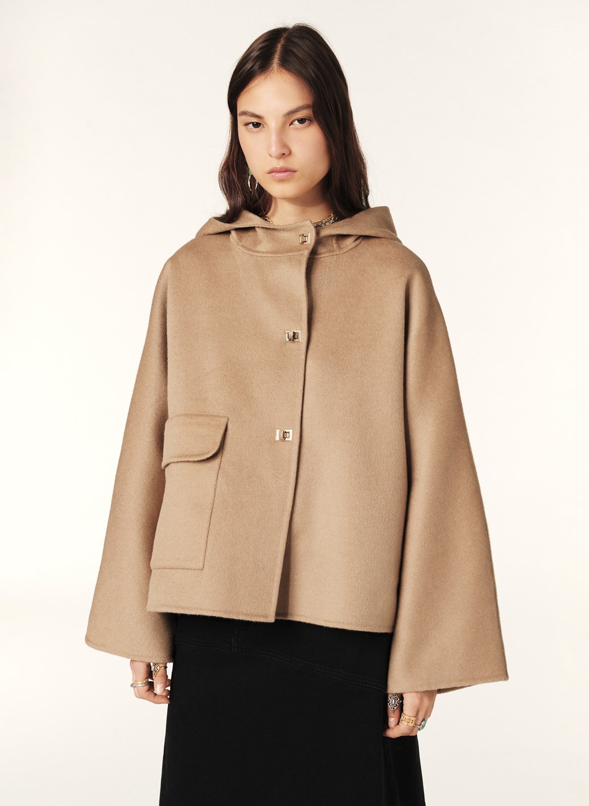 Manteau ample col montant en laine mélangée kove BA&SH Marron