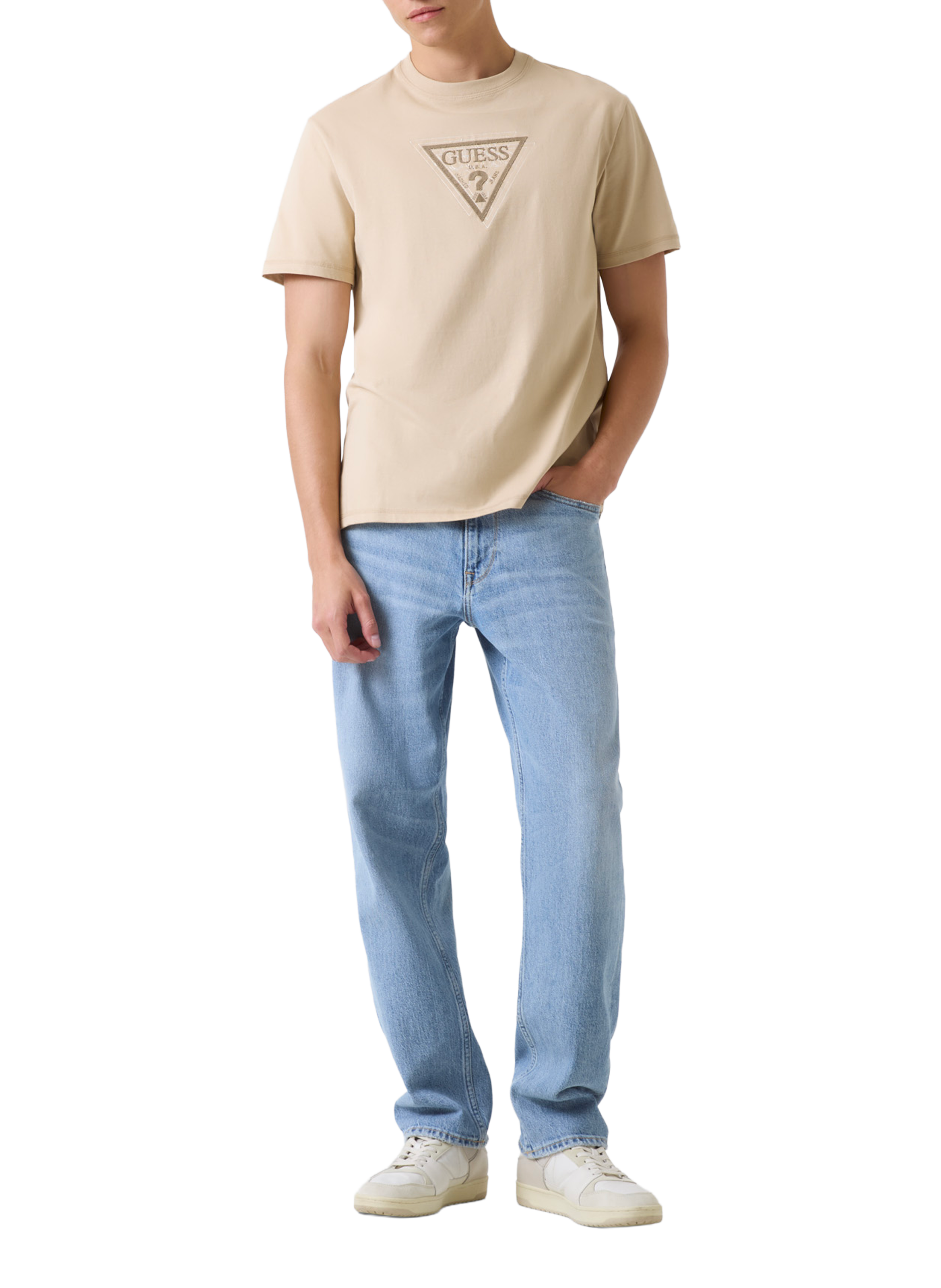 T-shirt imprimé en coton GUESS Beige