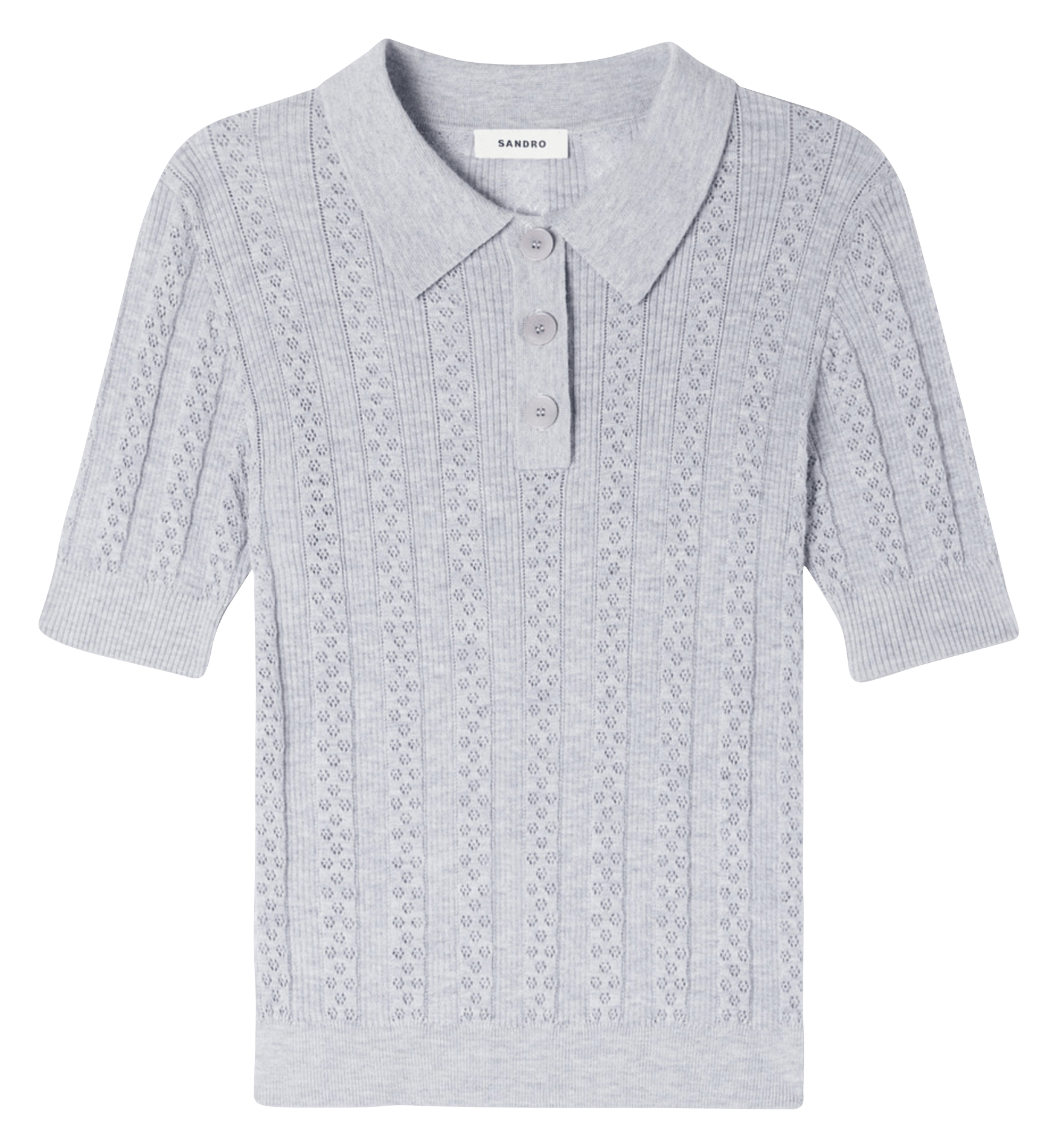 Pull col polo en laine SANDRO Gris