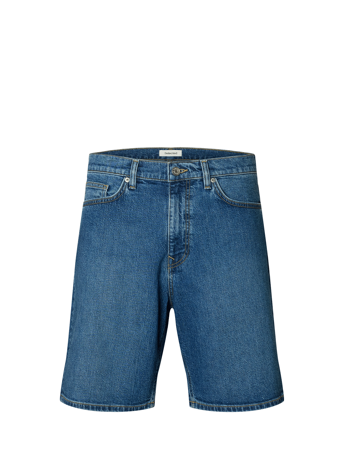 Short droit en denim de coton mélangé SELECTED Bleu