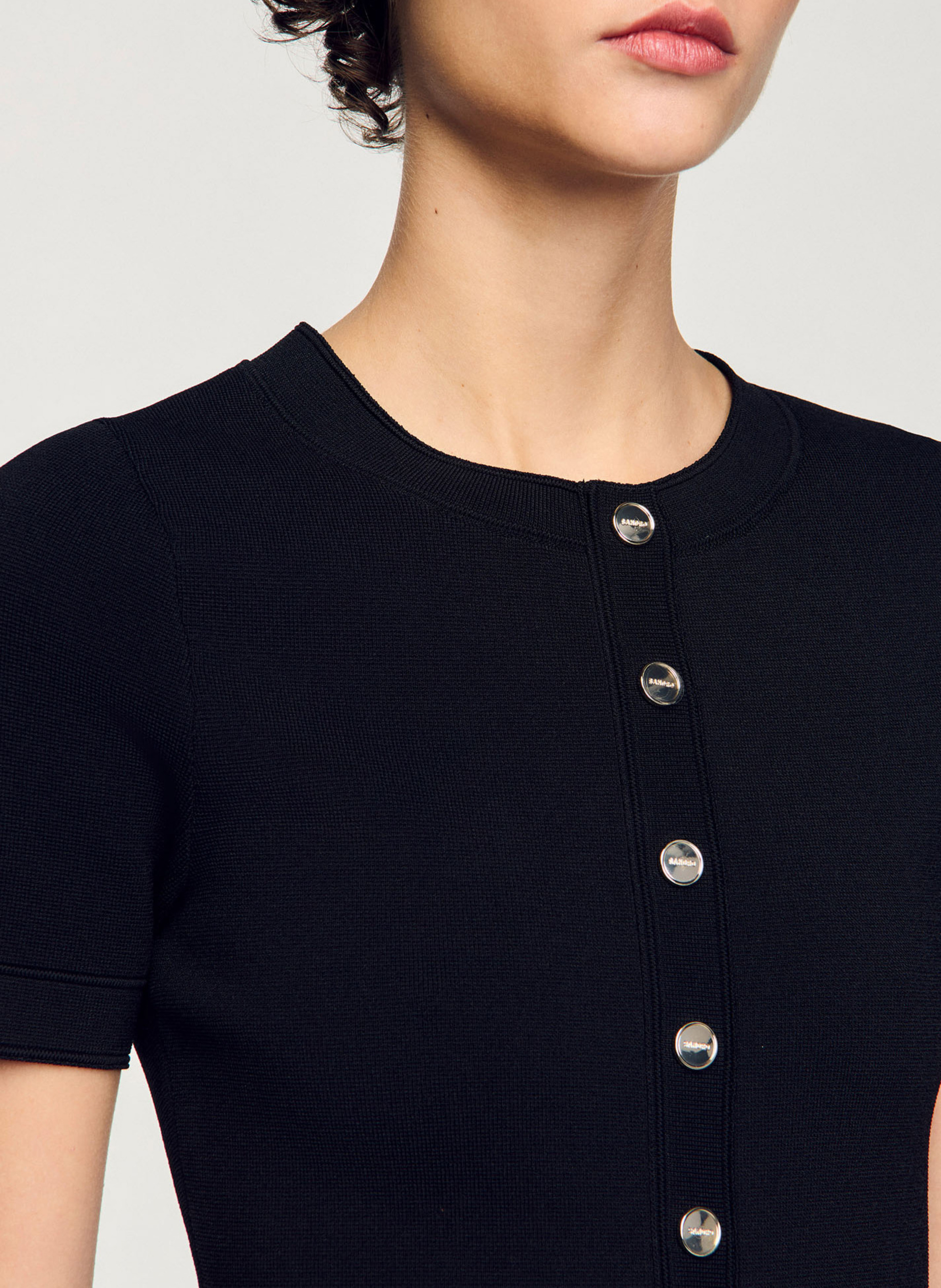 Robe courte en maille à volant SANDRO Noir