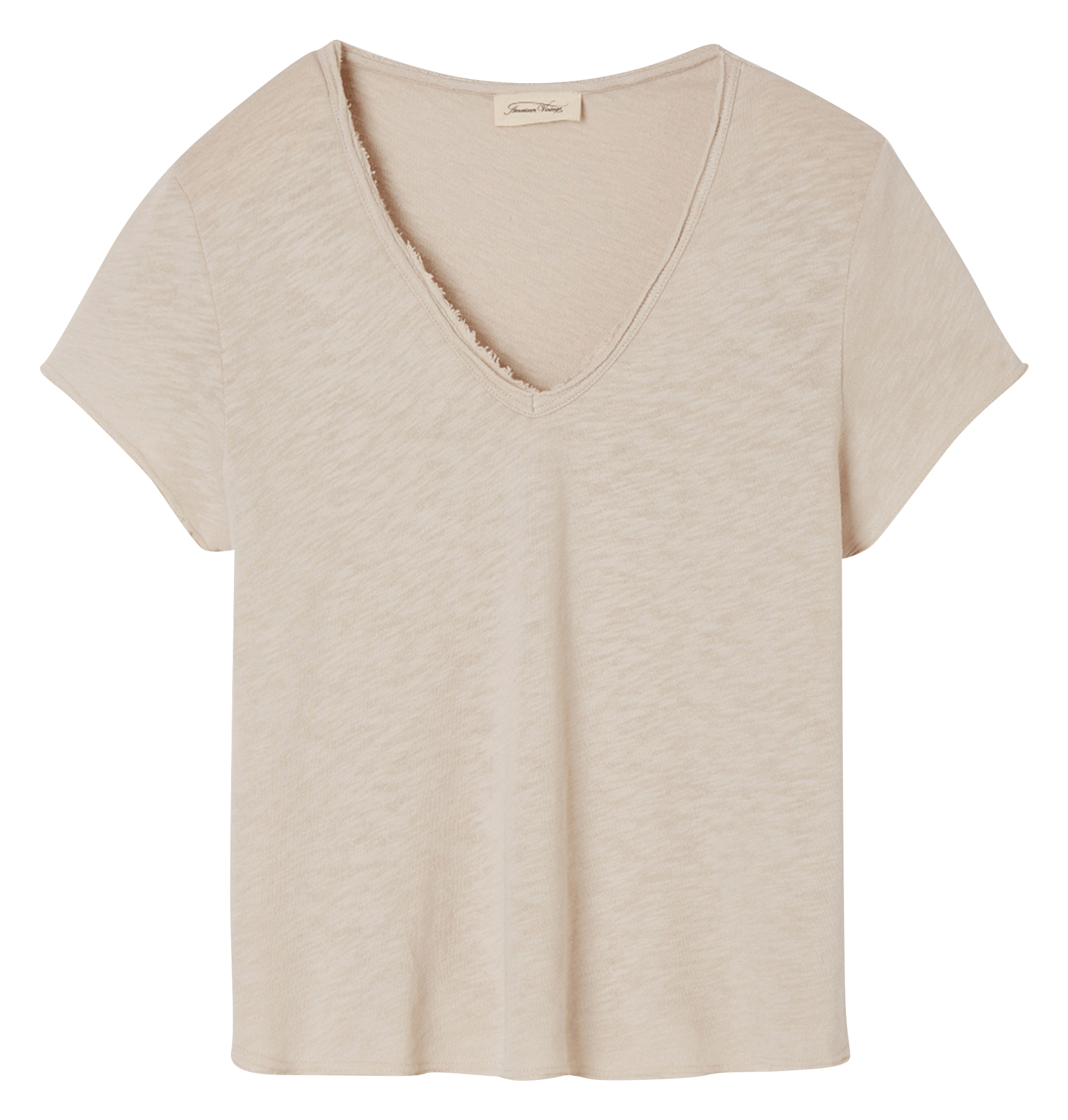 Tee-shirt droit col v en coton sonoma AMERICAN VINTAGE Beige