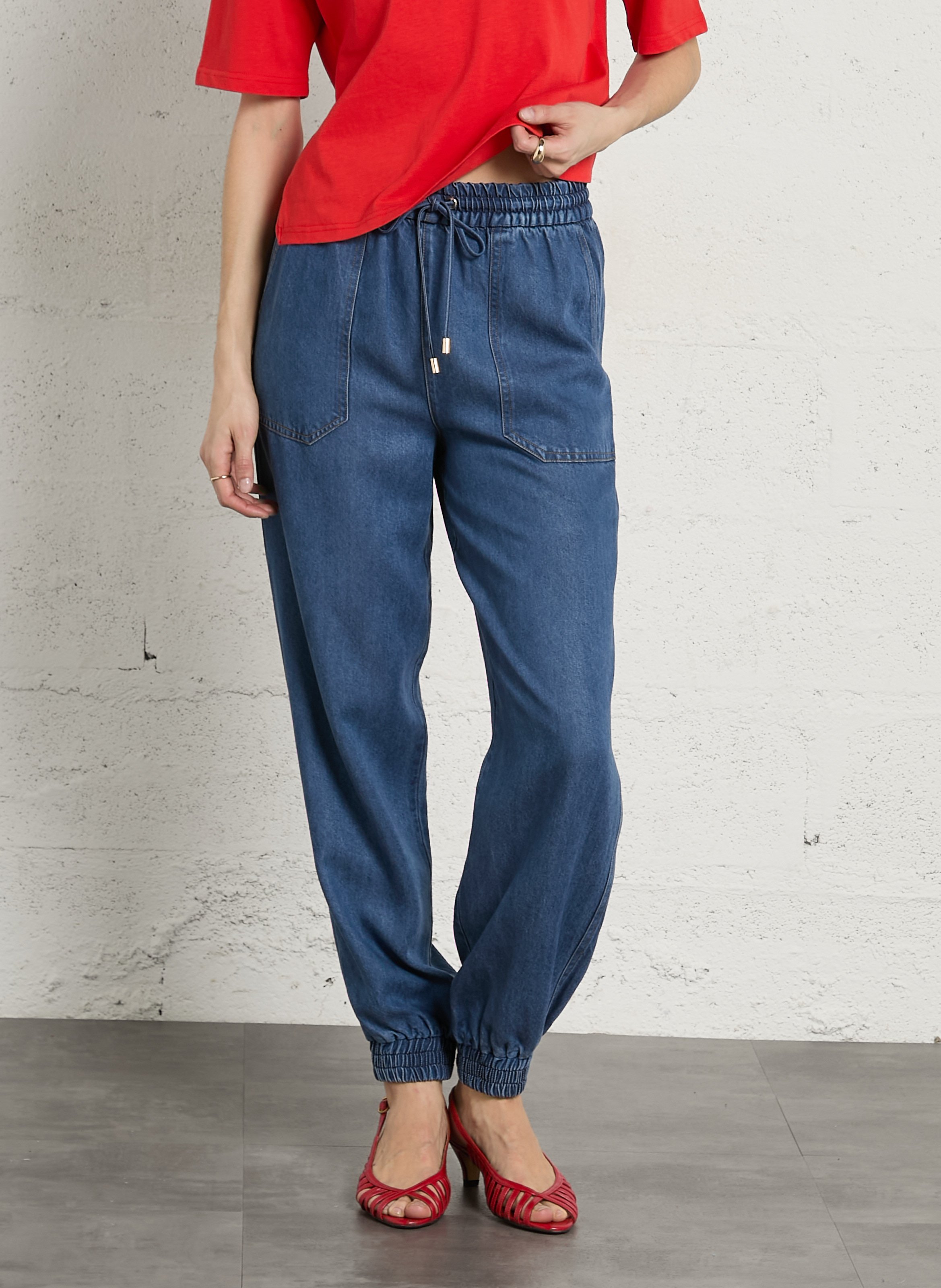 Jean taille haute ballon uni pusway AMERICAN VINTAGE Bleu