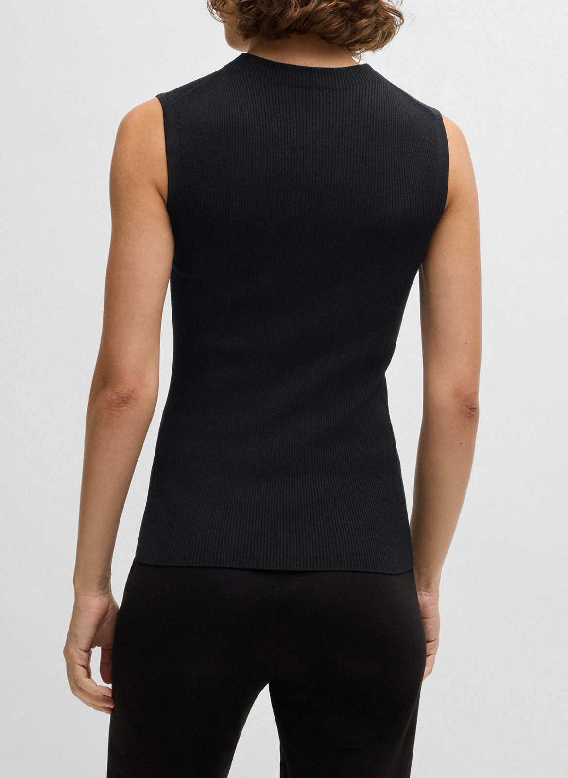 Tee-shirt côtelé sans manches à bords-côtes BOSS Noir