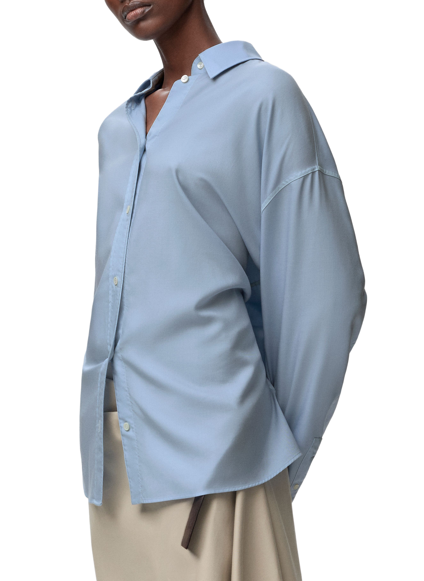 Chemise drapée en laine et soie LOEWE Bleu