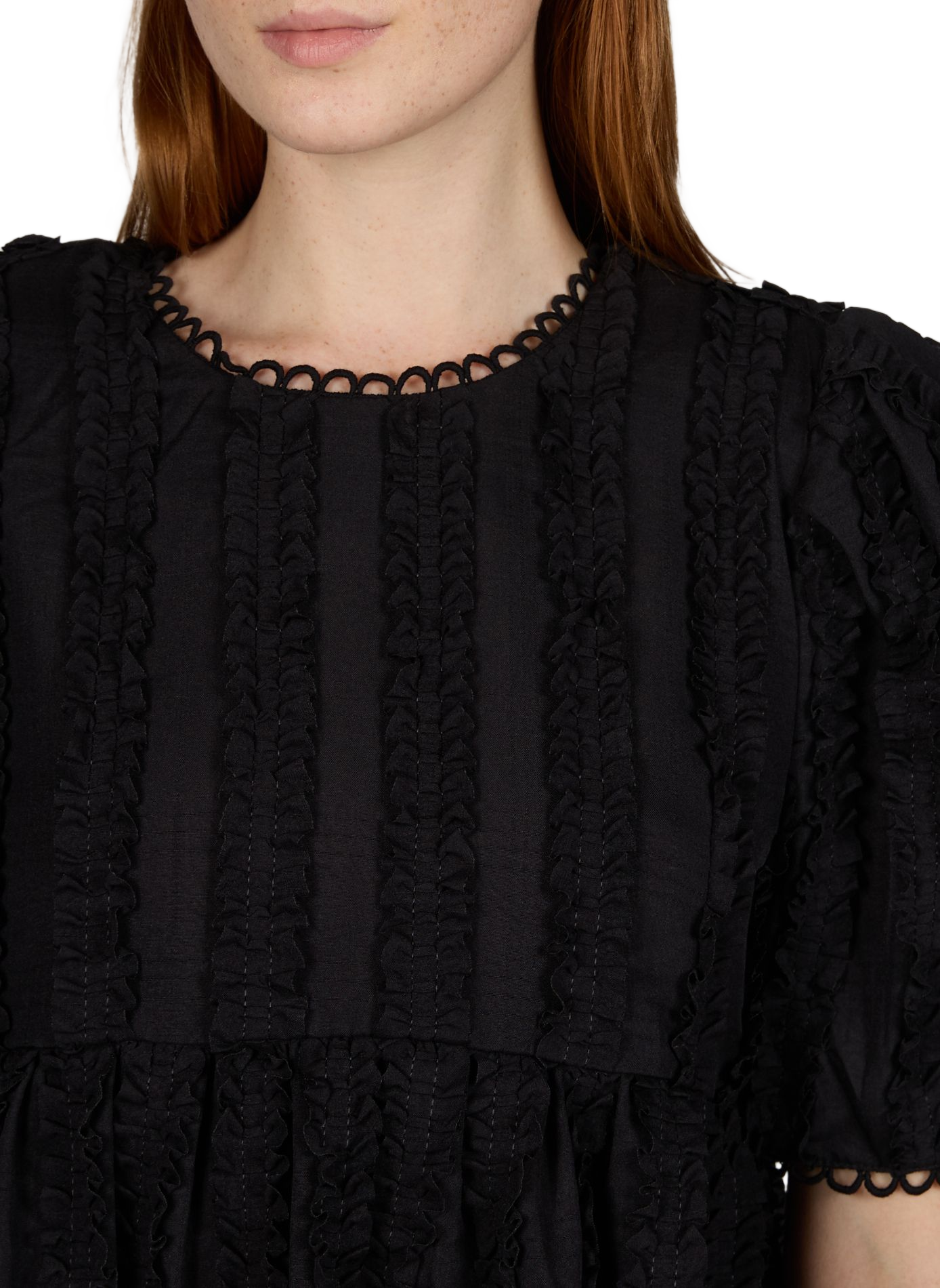 Top with ruffled round neckline scalloped OBJECT Black