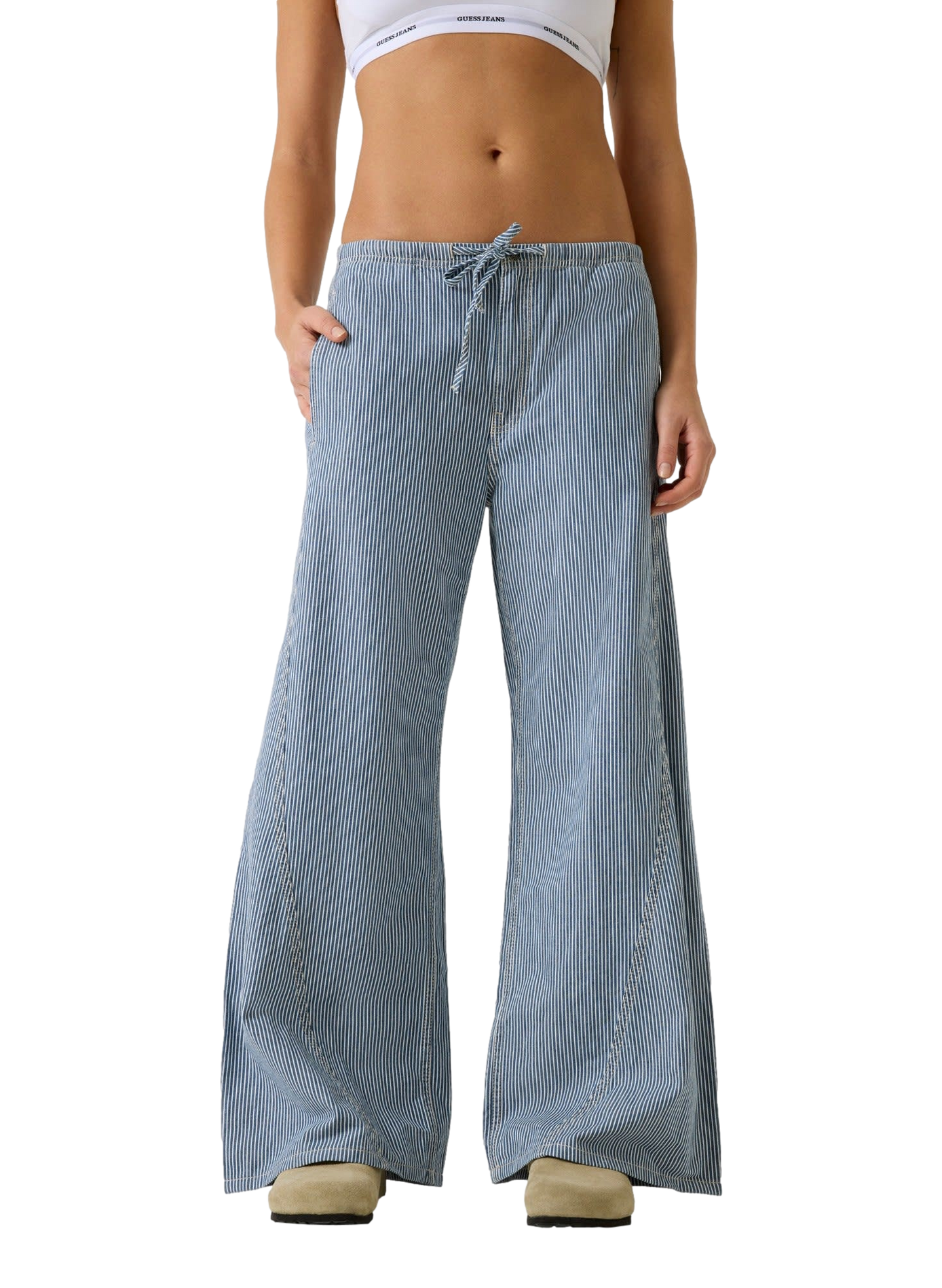 Wide-leg striped cotton jeans GUESS Blue