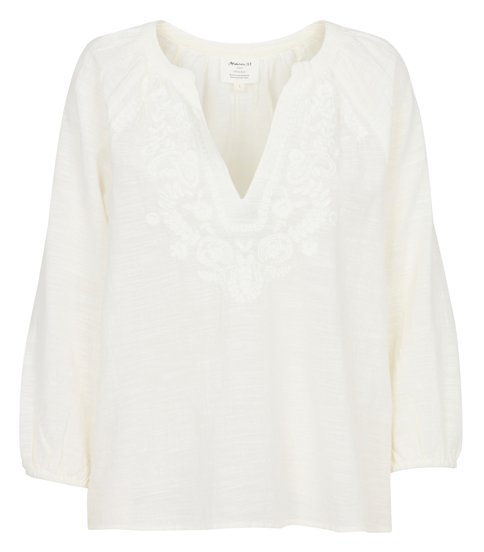 Blouse droite col v en coton delicate Beige