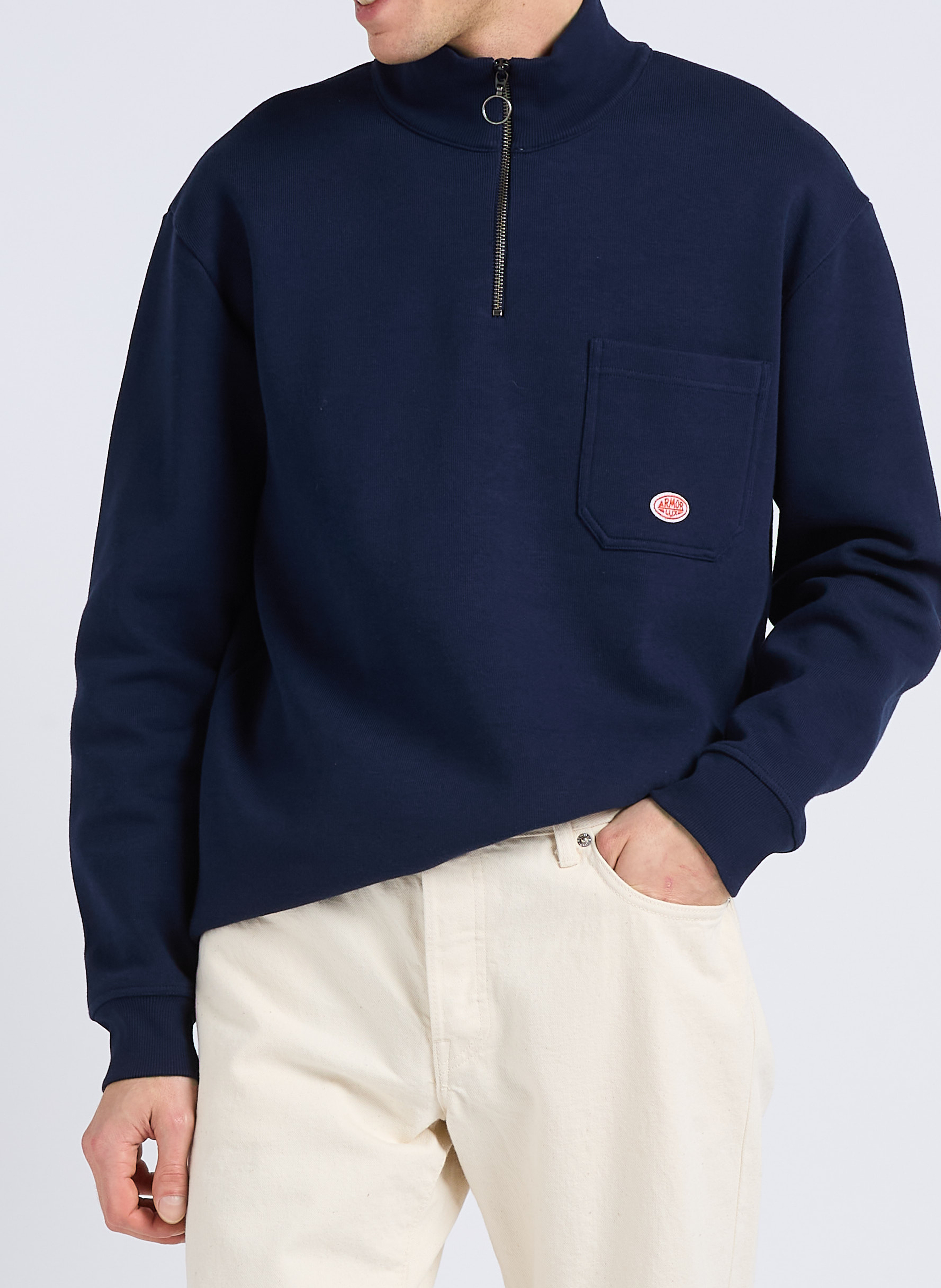 Pull ample col montant zippé en coton bio heritage ARMOR-LUX Bleu