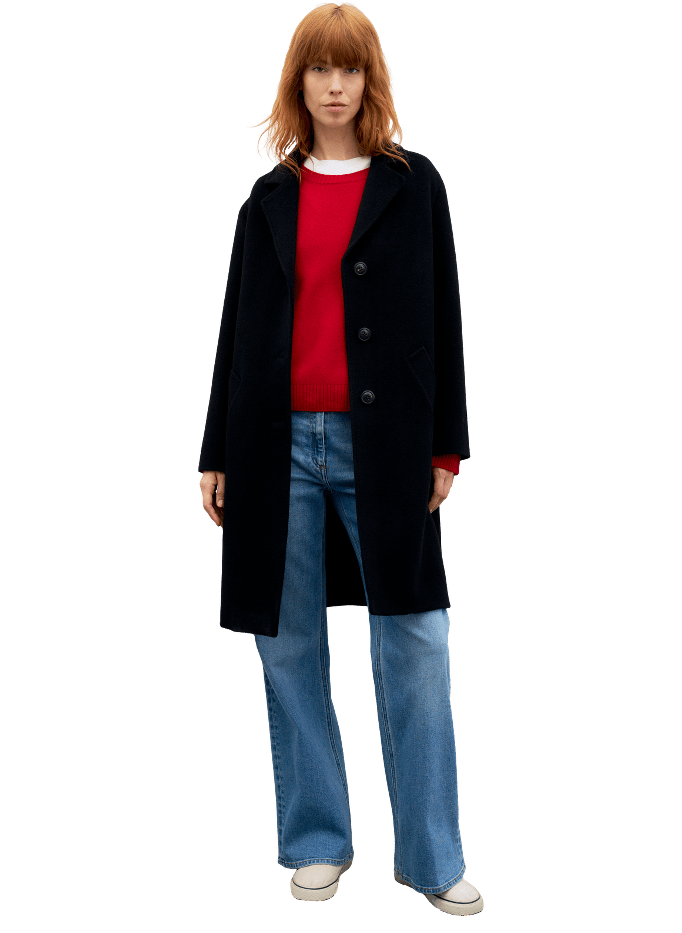 Manteau droit en laine et angora - aelis GERARD DAREL Noir