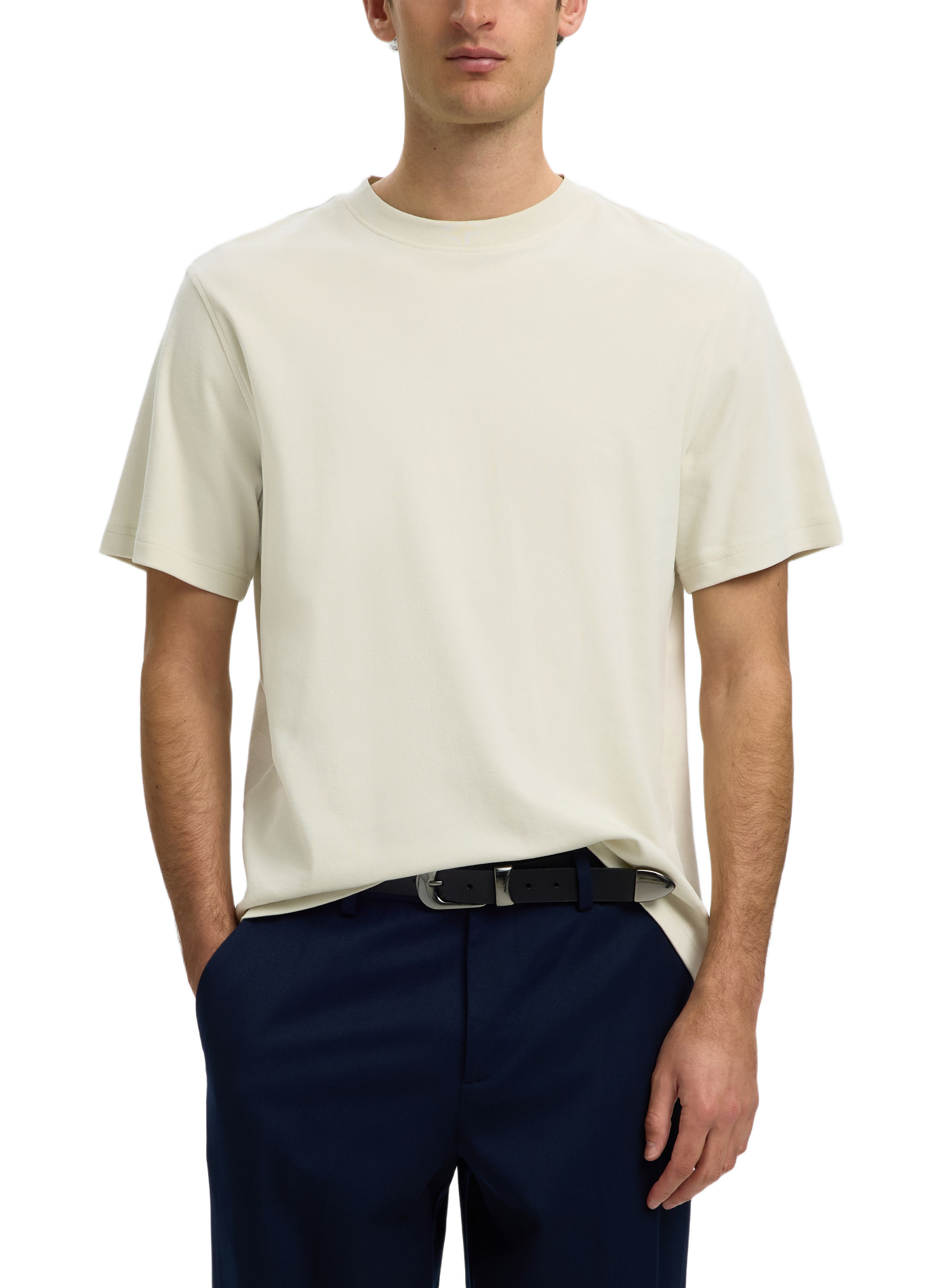 Gerader Baumwoll-T-Shirt SELECTED Beige