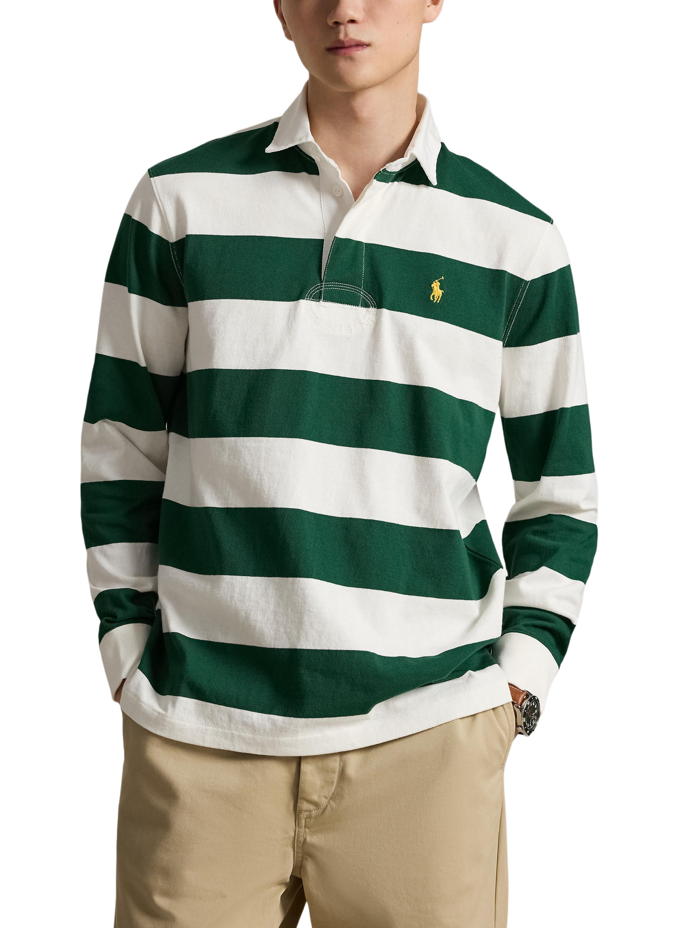 Polo rayé manches longues en coton | Beige POLO RALPH LAUREN Homme