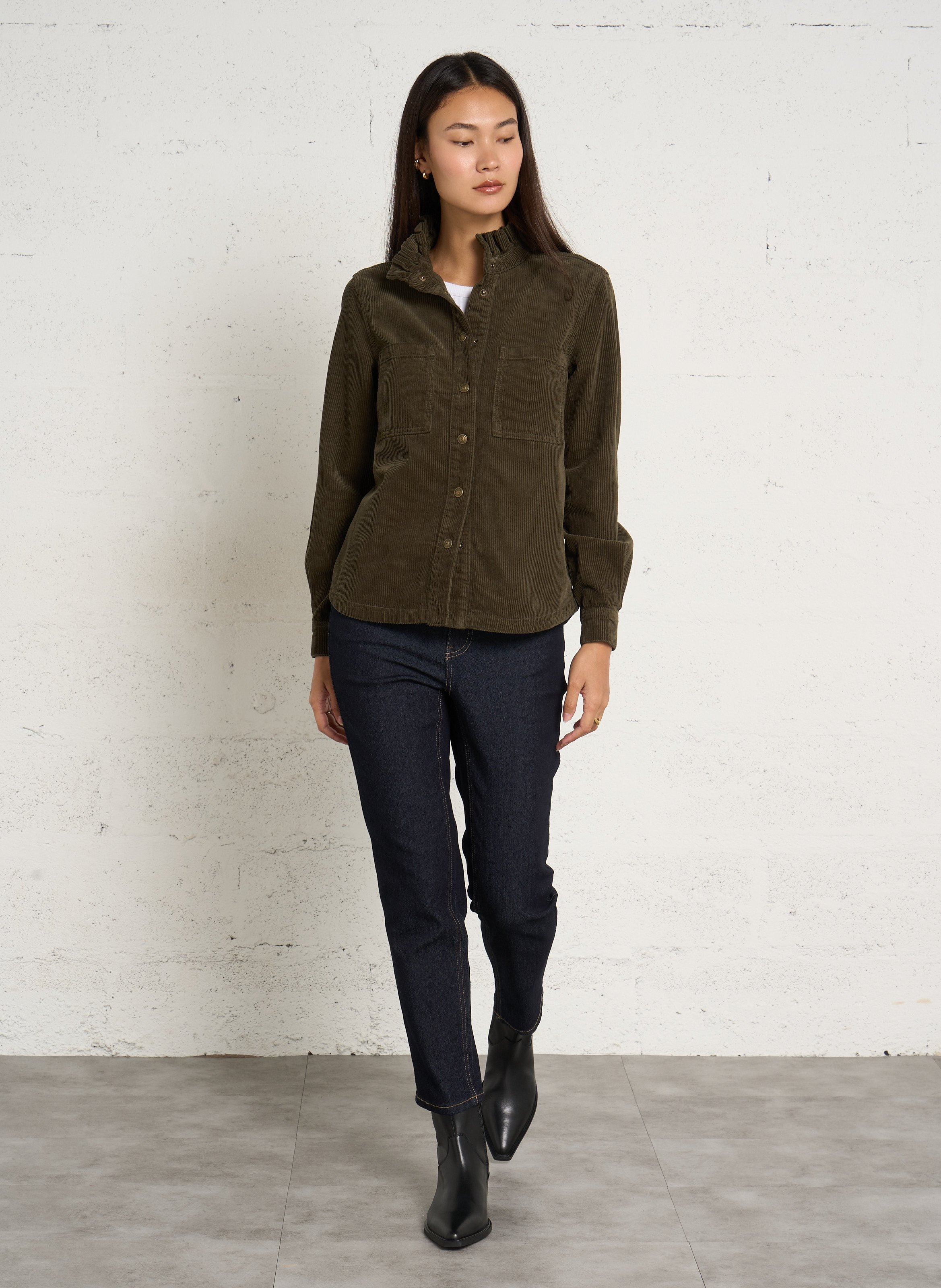 Blouse unie côtelée en coton denise MAISON 123 Kaki