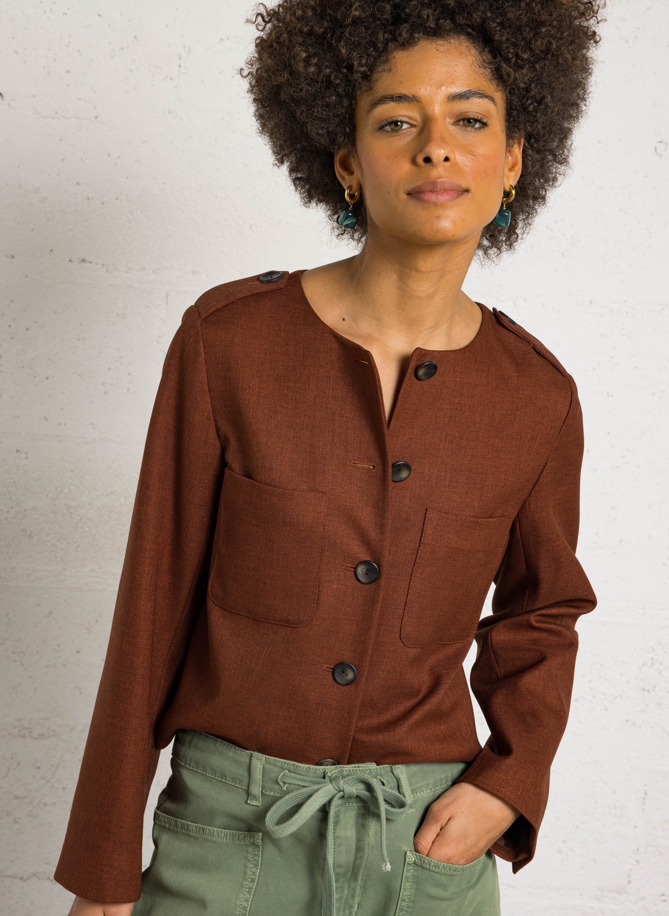 Veste droite col rond virgile MAISON 123 Marron