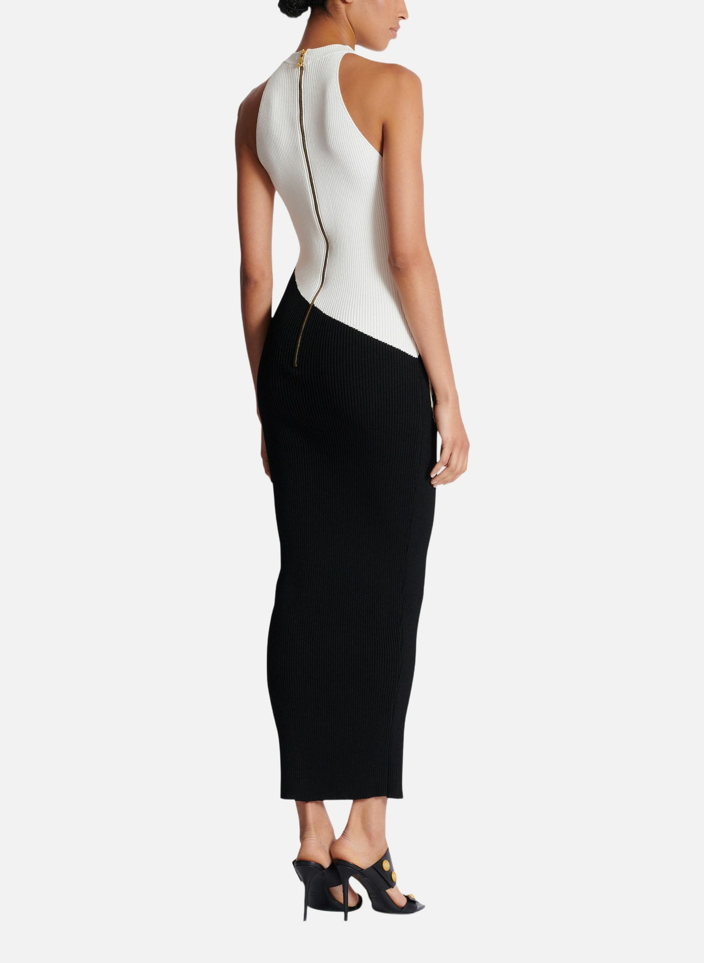 Robe longue en maille jacquard « lettre d'amour » BALMAIN Noir