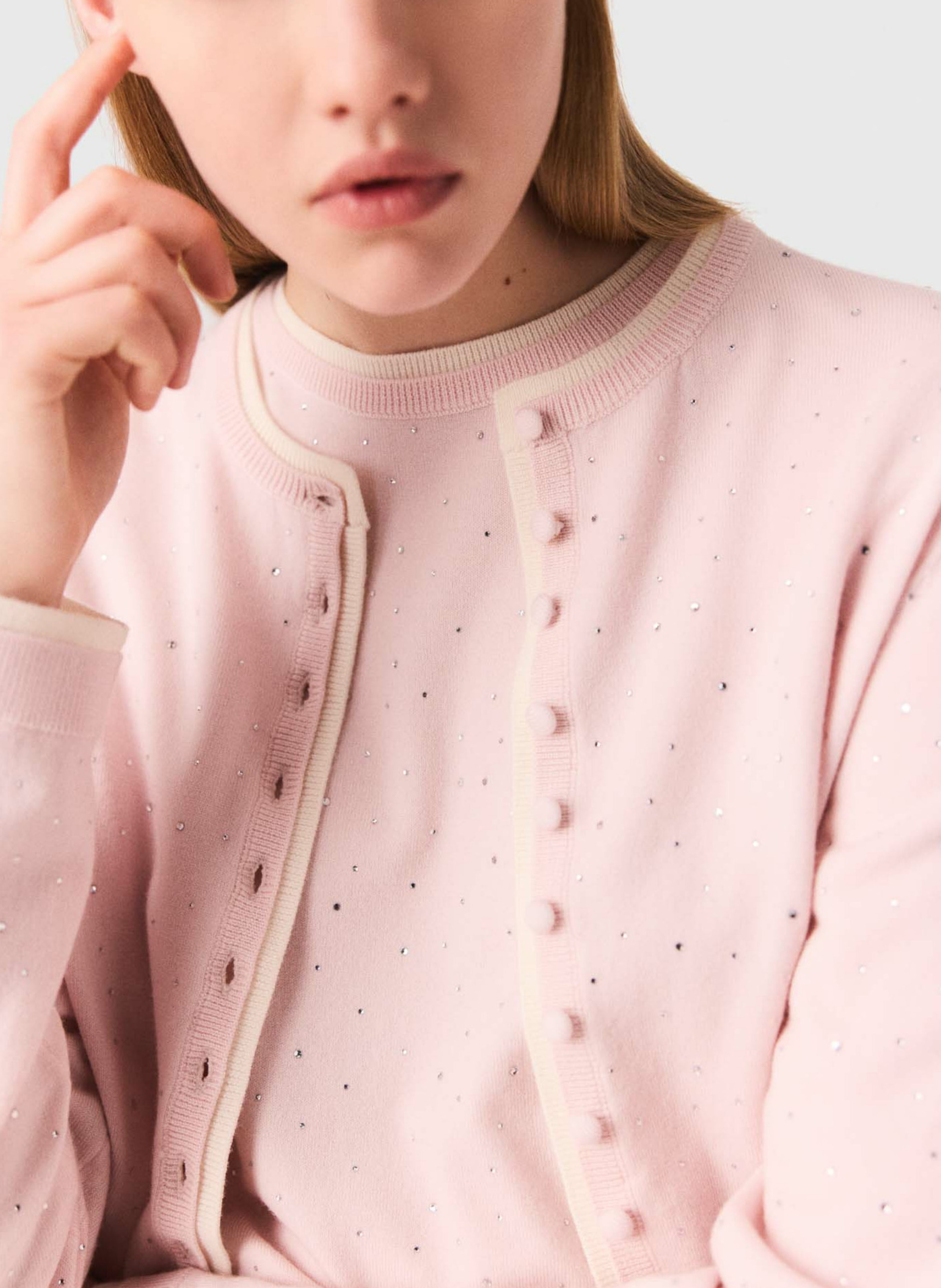 Cardigan droit en laine mélangée Rose