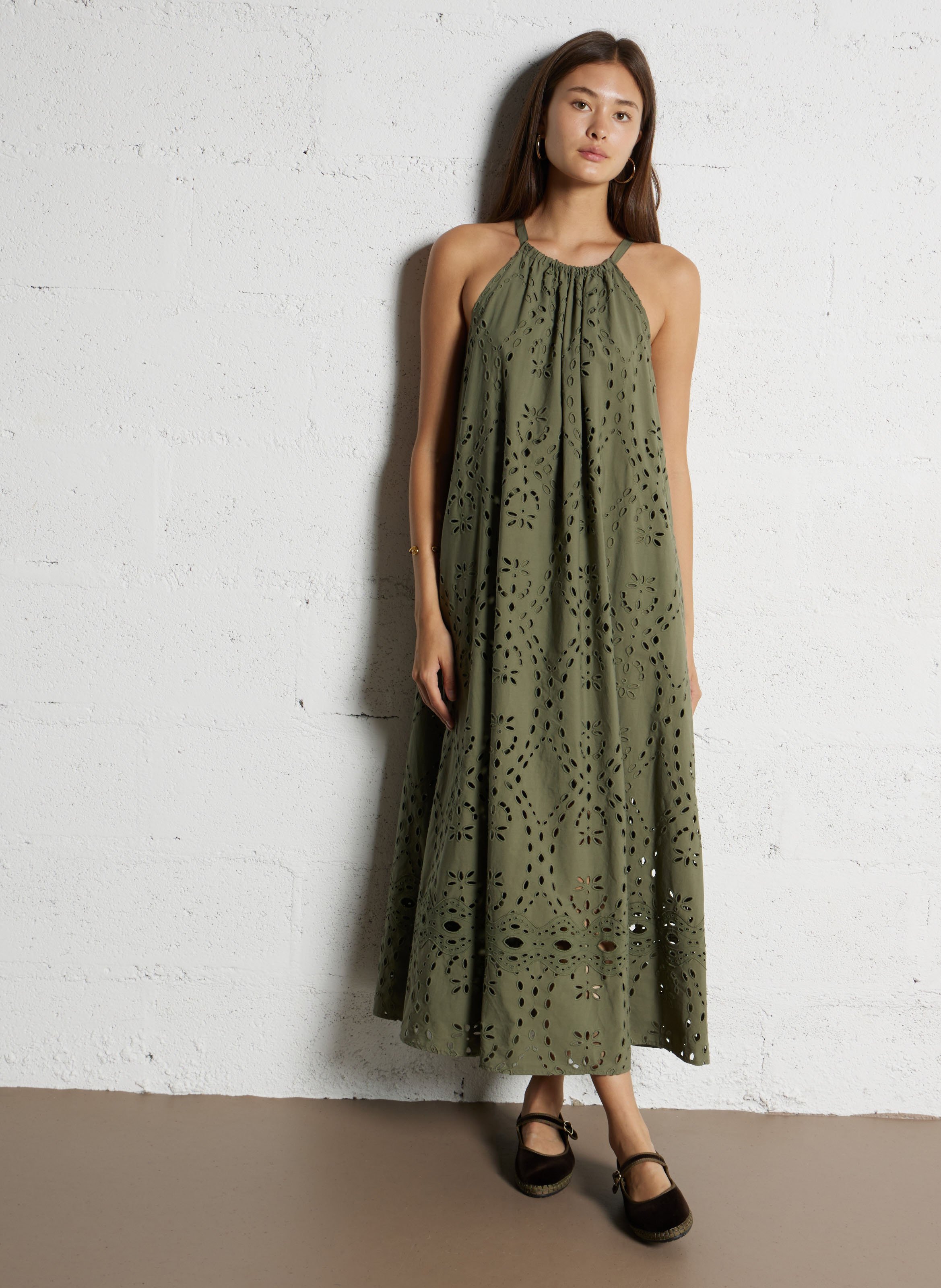 Robe longue col rond en coton bonie BA&SH Kaki