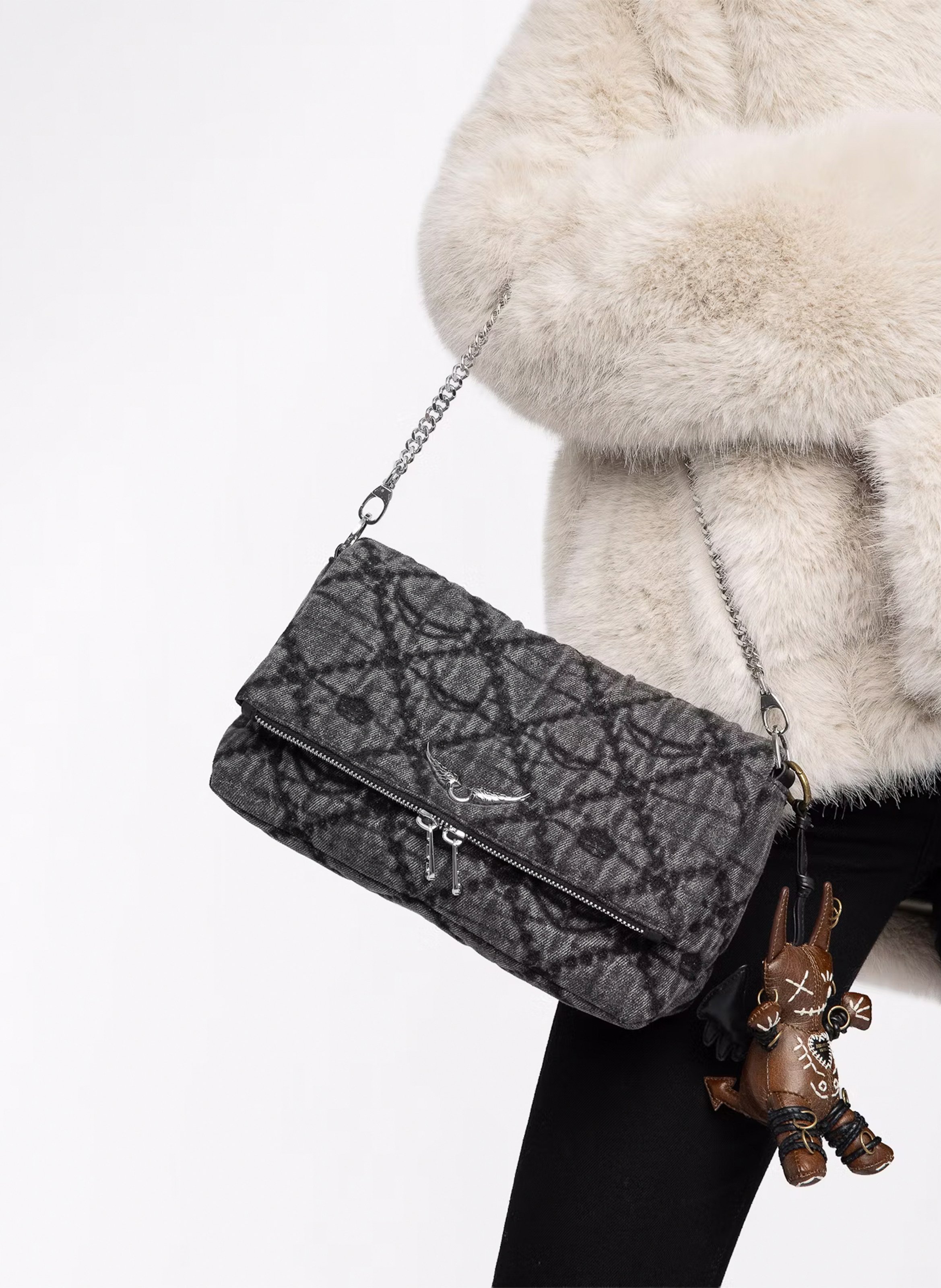 Sac bandoulière en denim rocky ii ZADIG&VOLTAIRE Gris