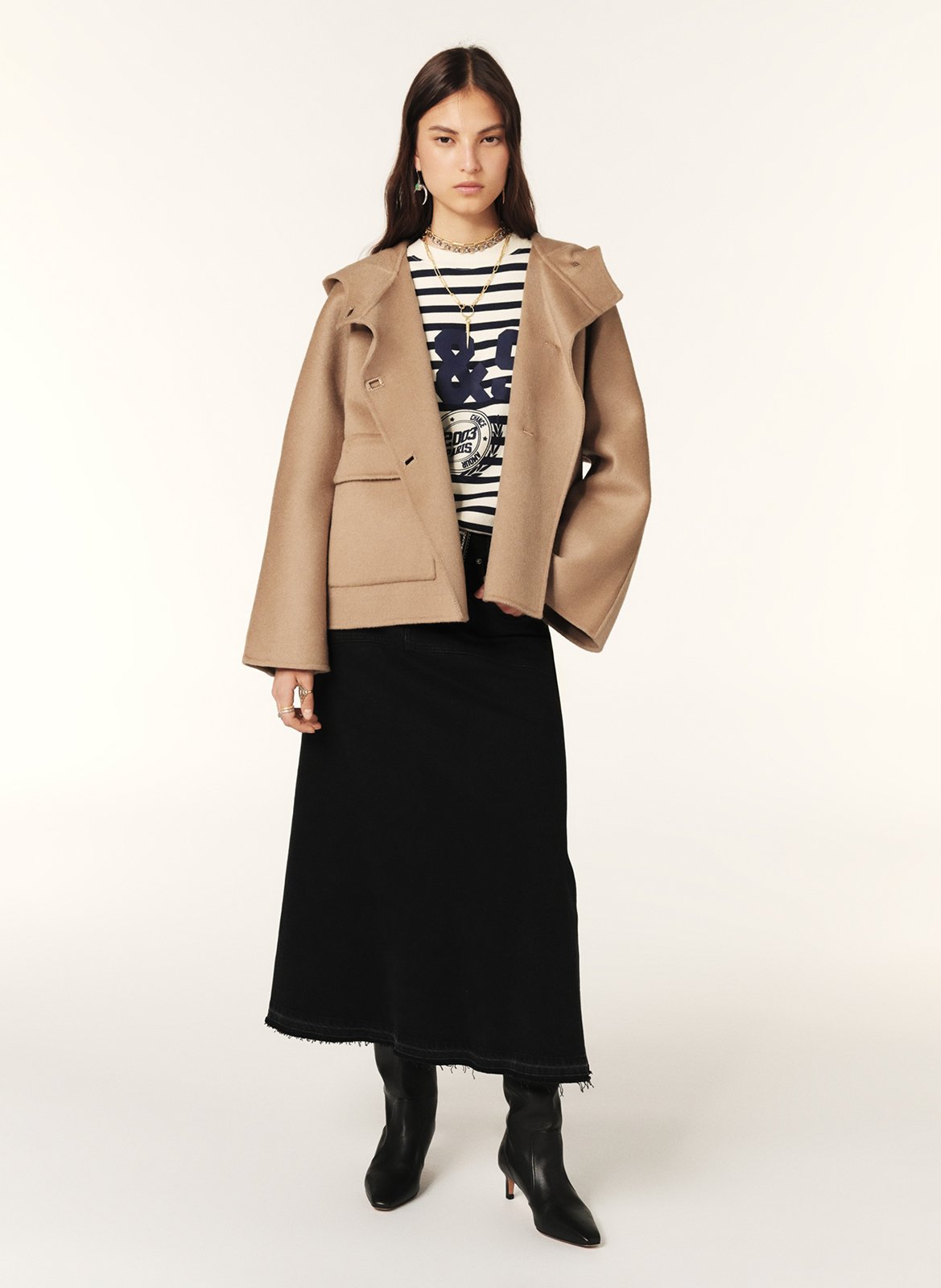 Manteau ample col montant en laine mélangée kove BA&SH Marron