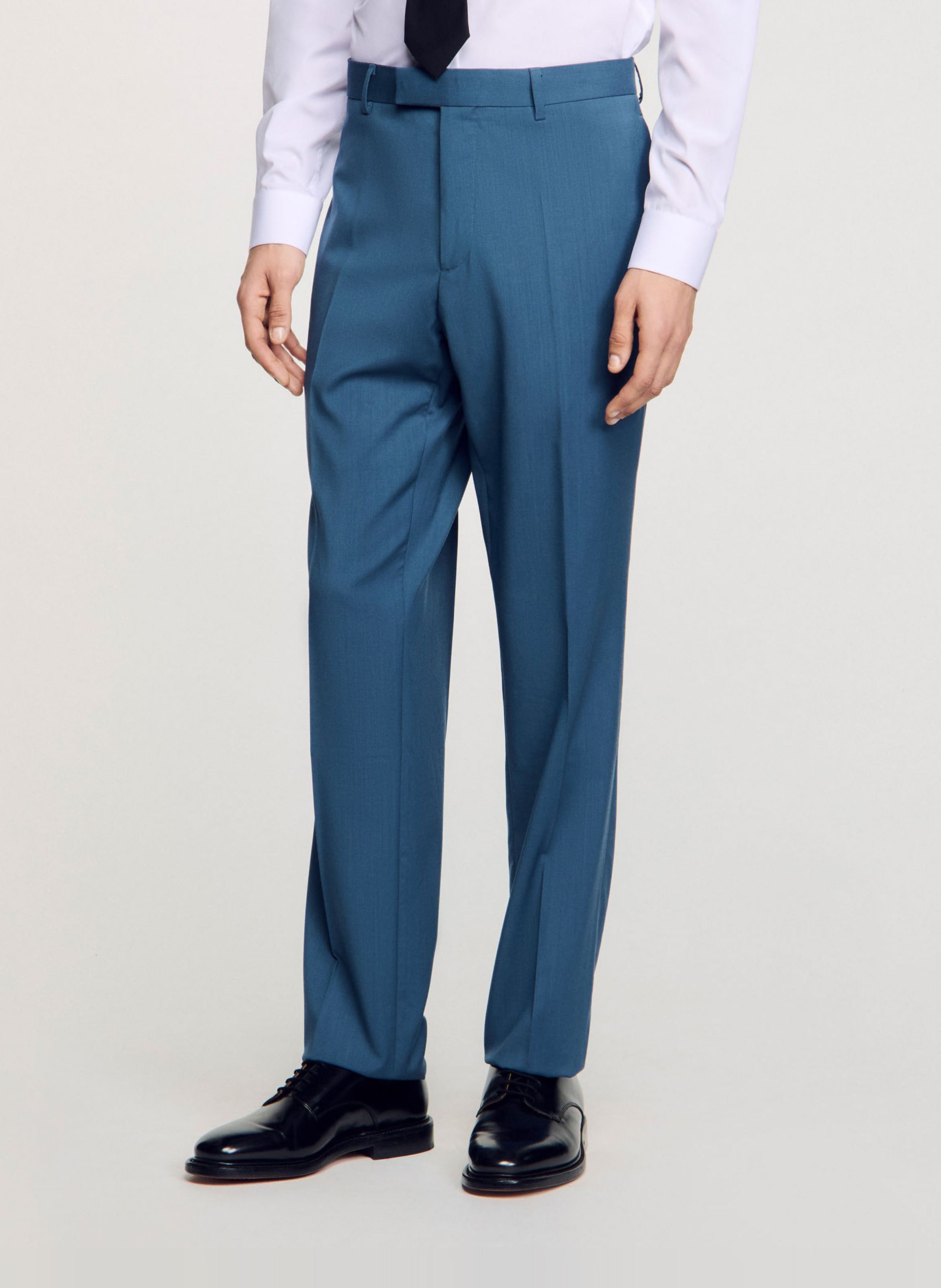 Pantalon droit en laine SANDRO Bleu