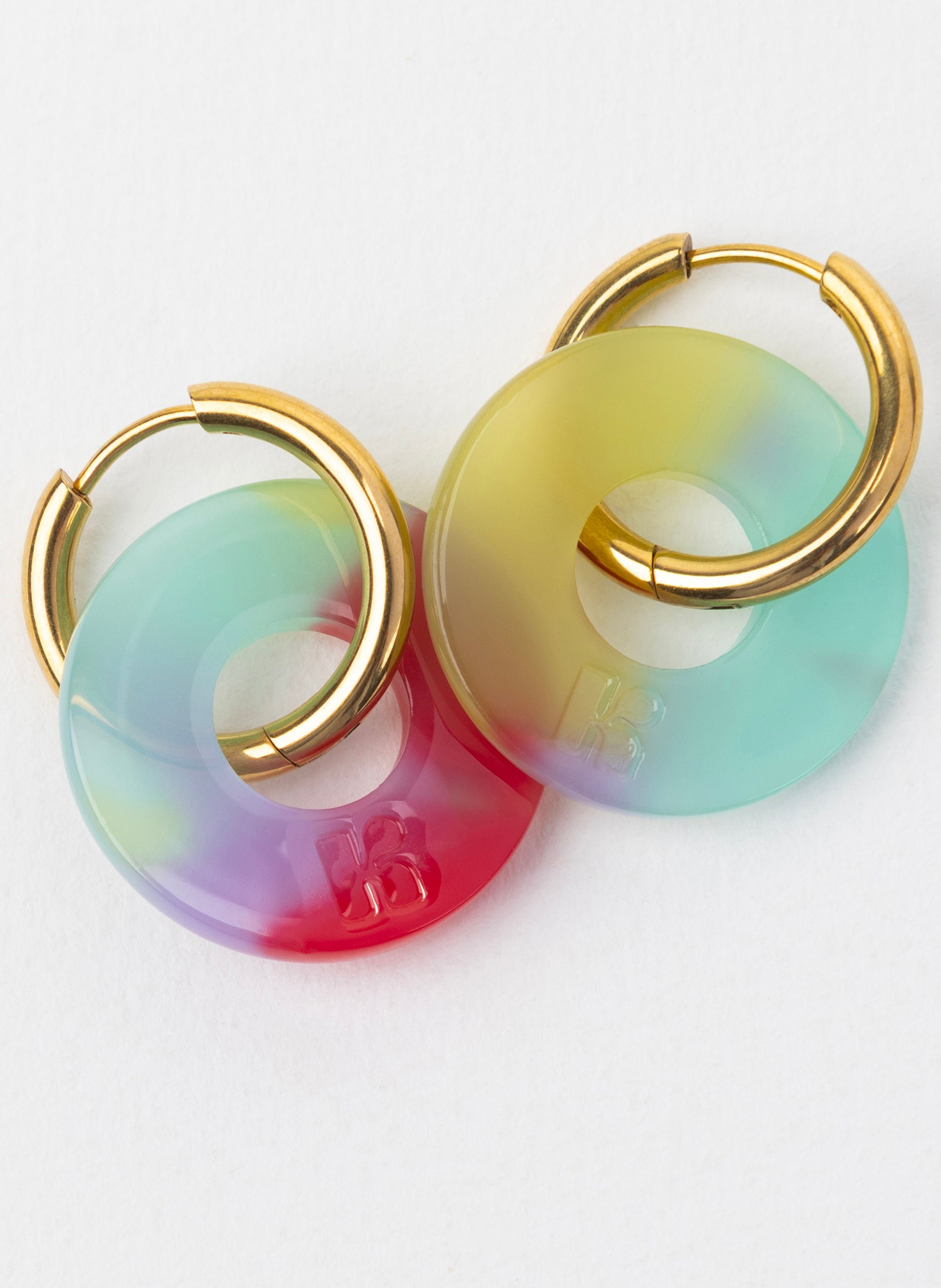 Boucles d'oreilles donuts avec anneaux en acier inoxydable doré Multicolore