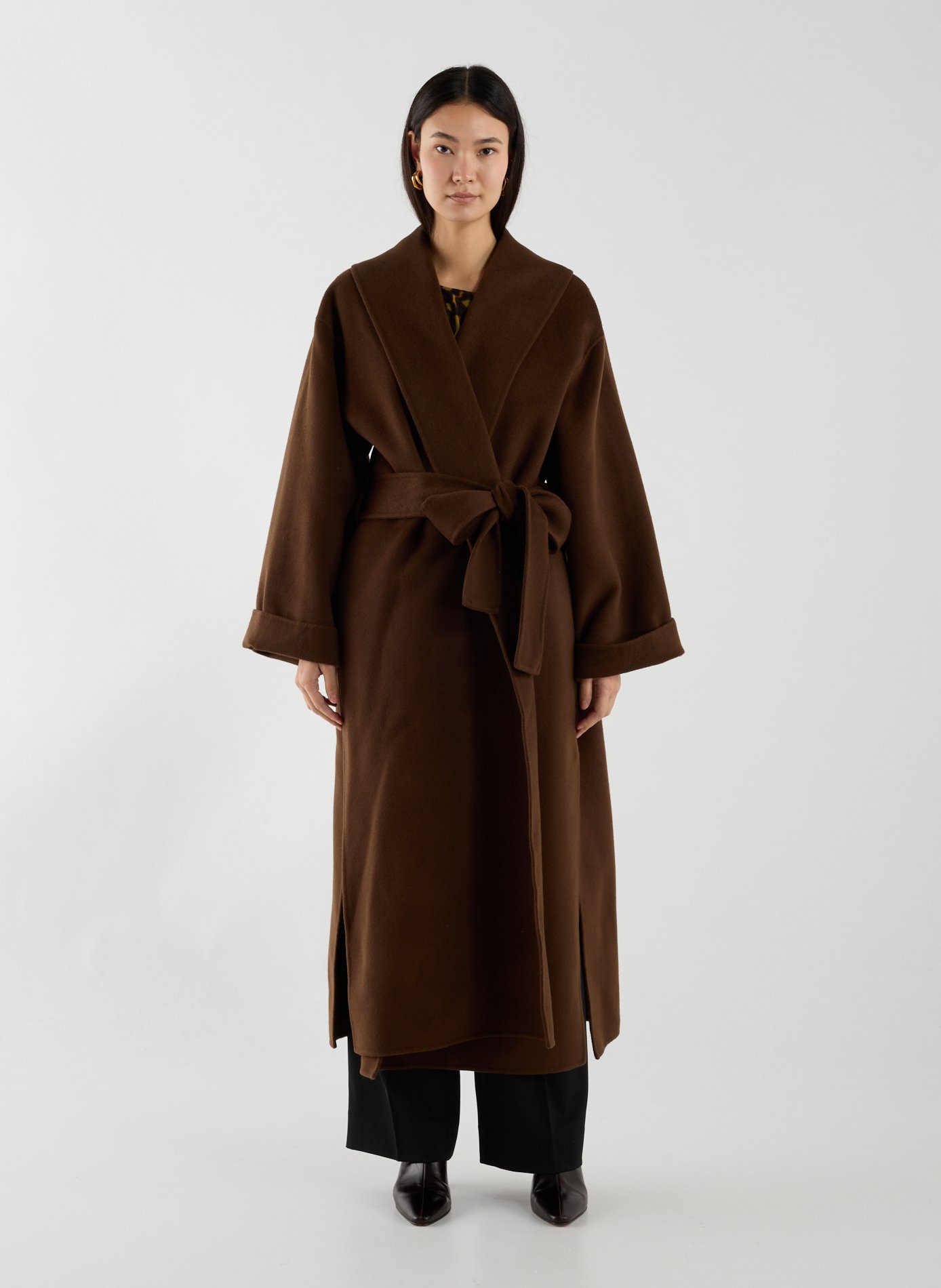 Manteau col châle en laine Marron