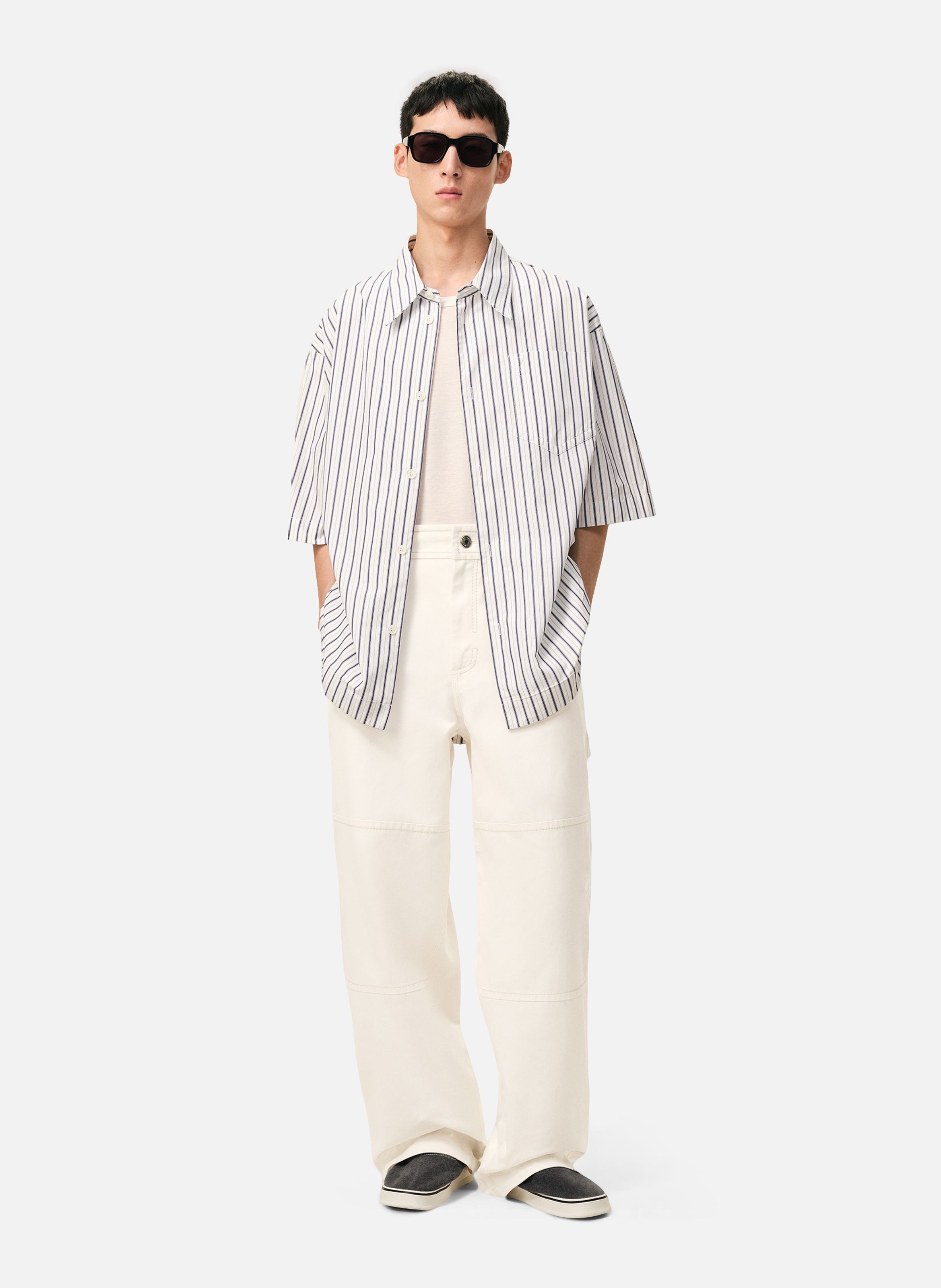 Pantalon worker en coton AMI PARIS Blanc