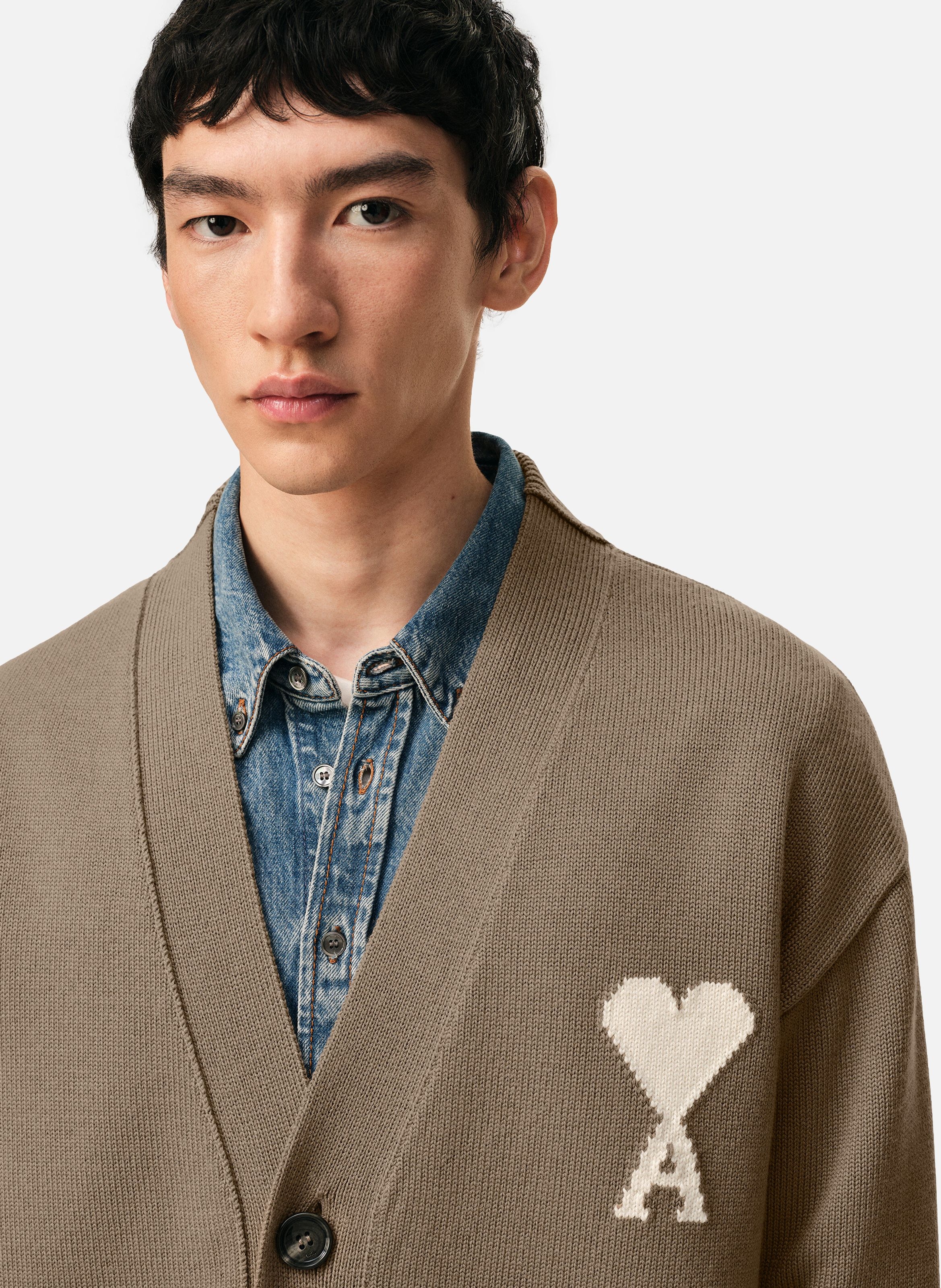 Cardigan ami de coeur en laine unisexe AMI PARIS Beige