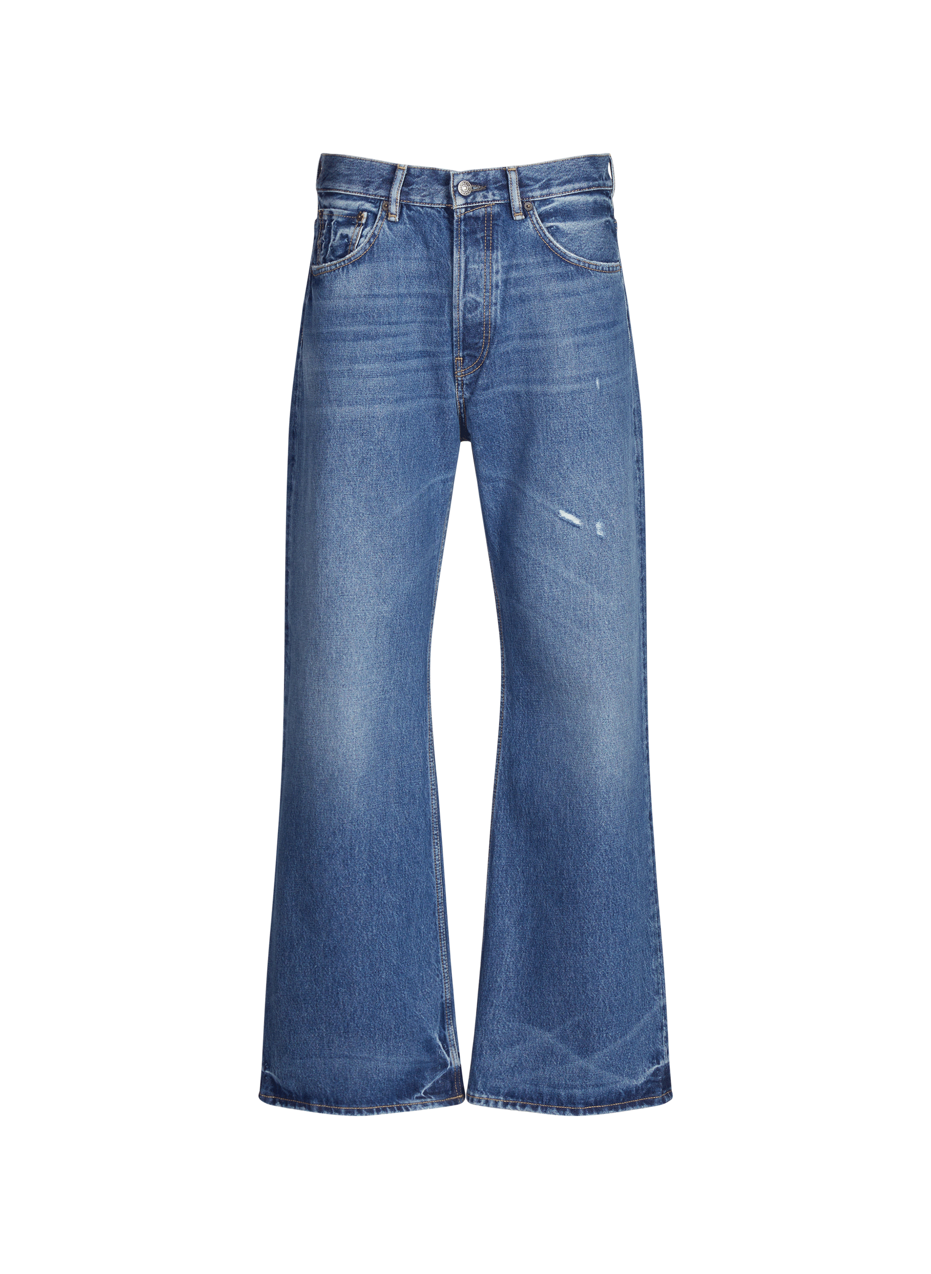 Straight leg jeans in cotton and leather ACNE STUDIOS Blue