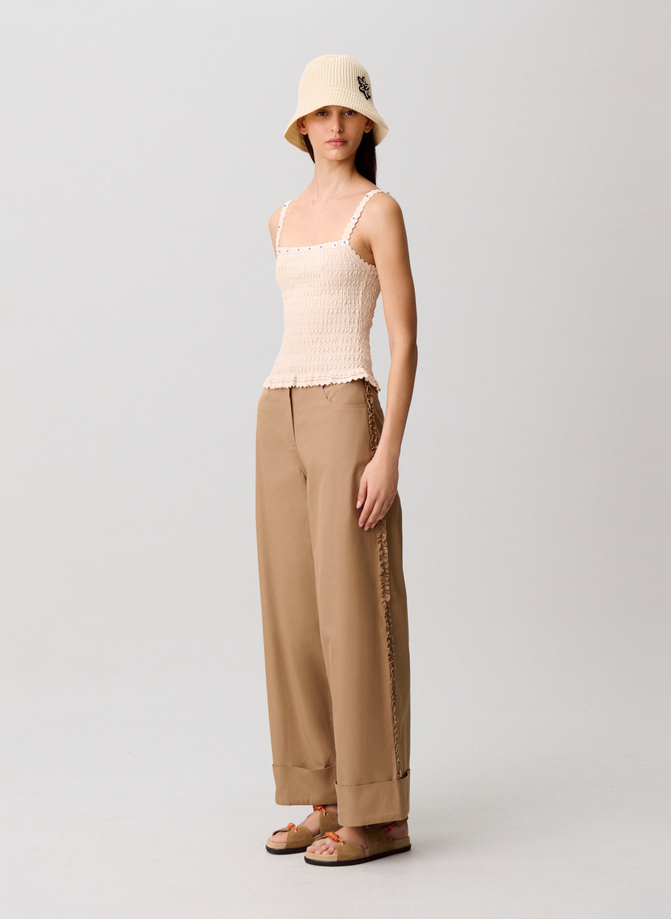 Pantalon large en coton mélangé CLAUDIE PIERLOT Beige