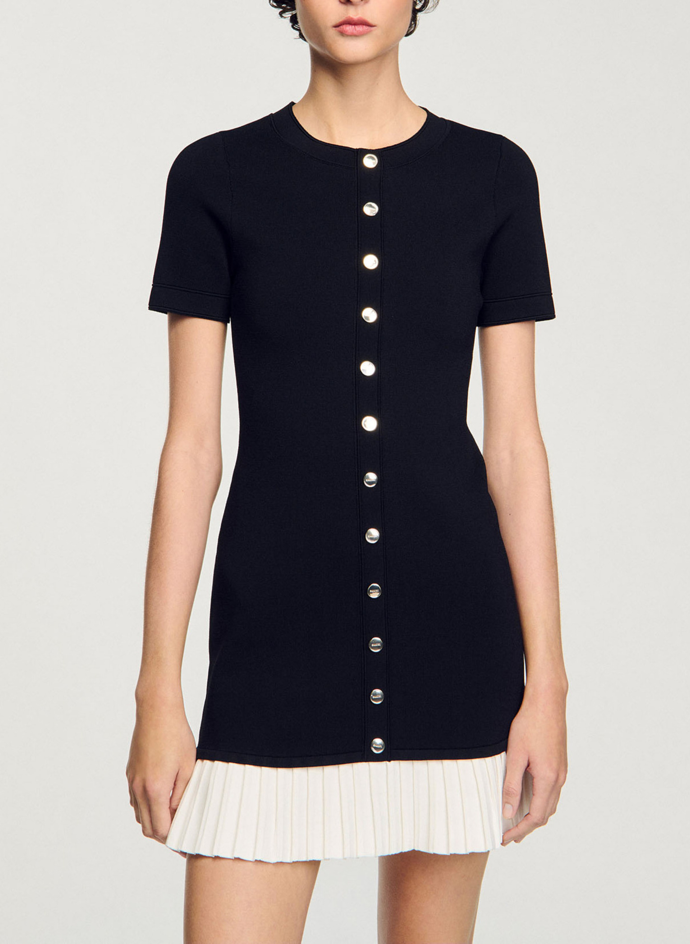 Robe courte en maille à volant SANDRO Noir