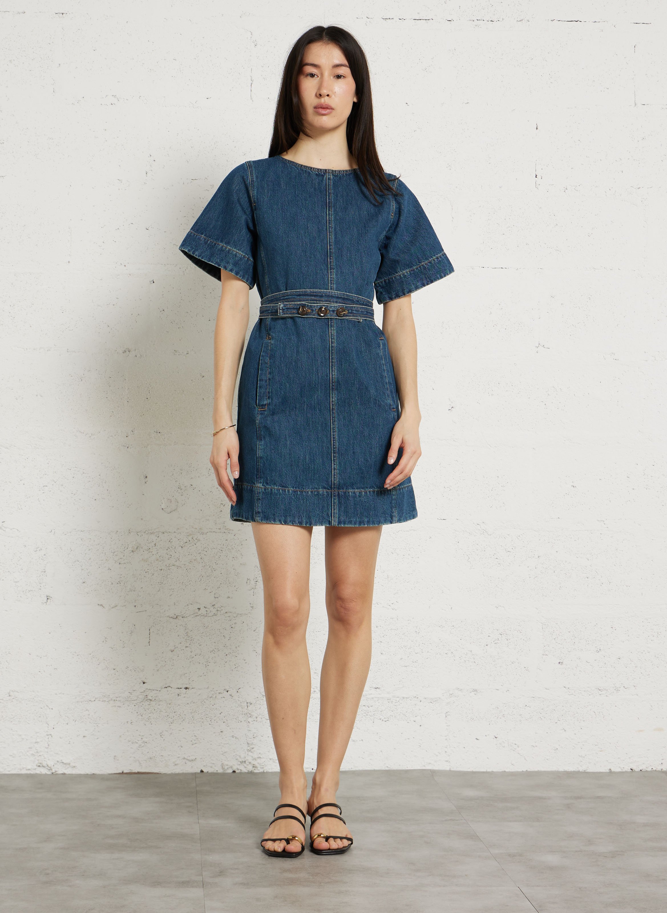 Robe courte en denim eclair SOEUR Bleu