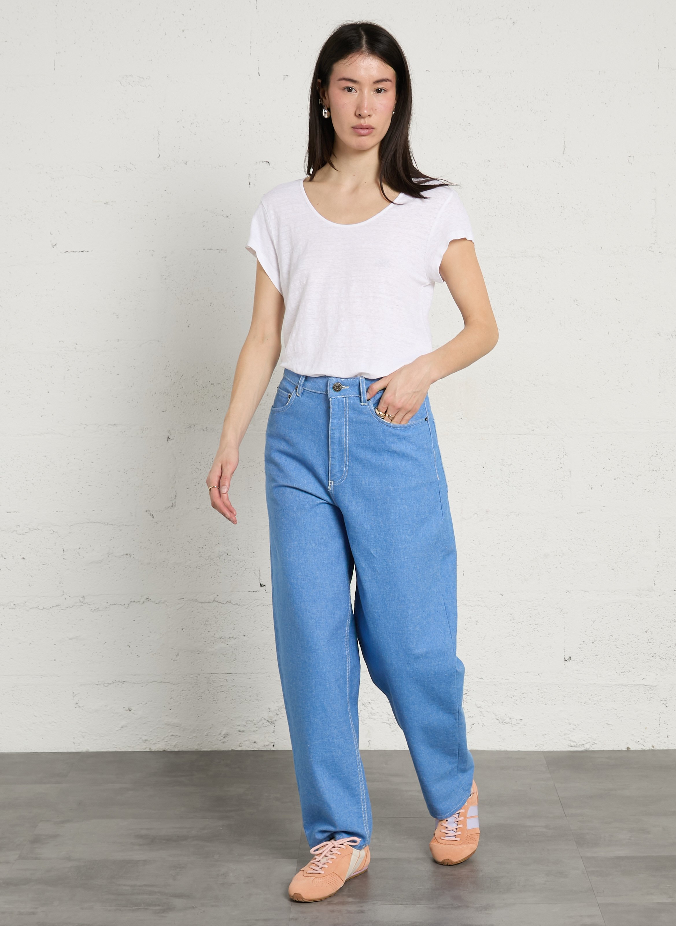 Jean taille haute ballon uni pusway AMERICAN VINTAGE Bleu