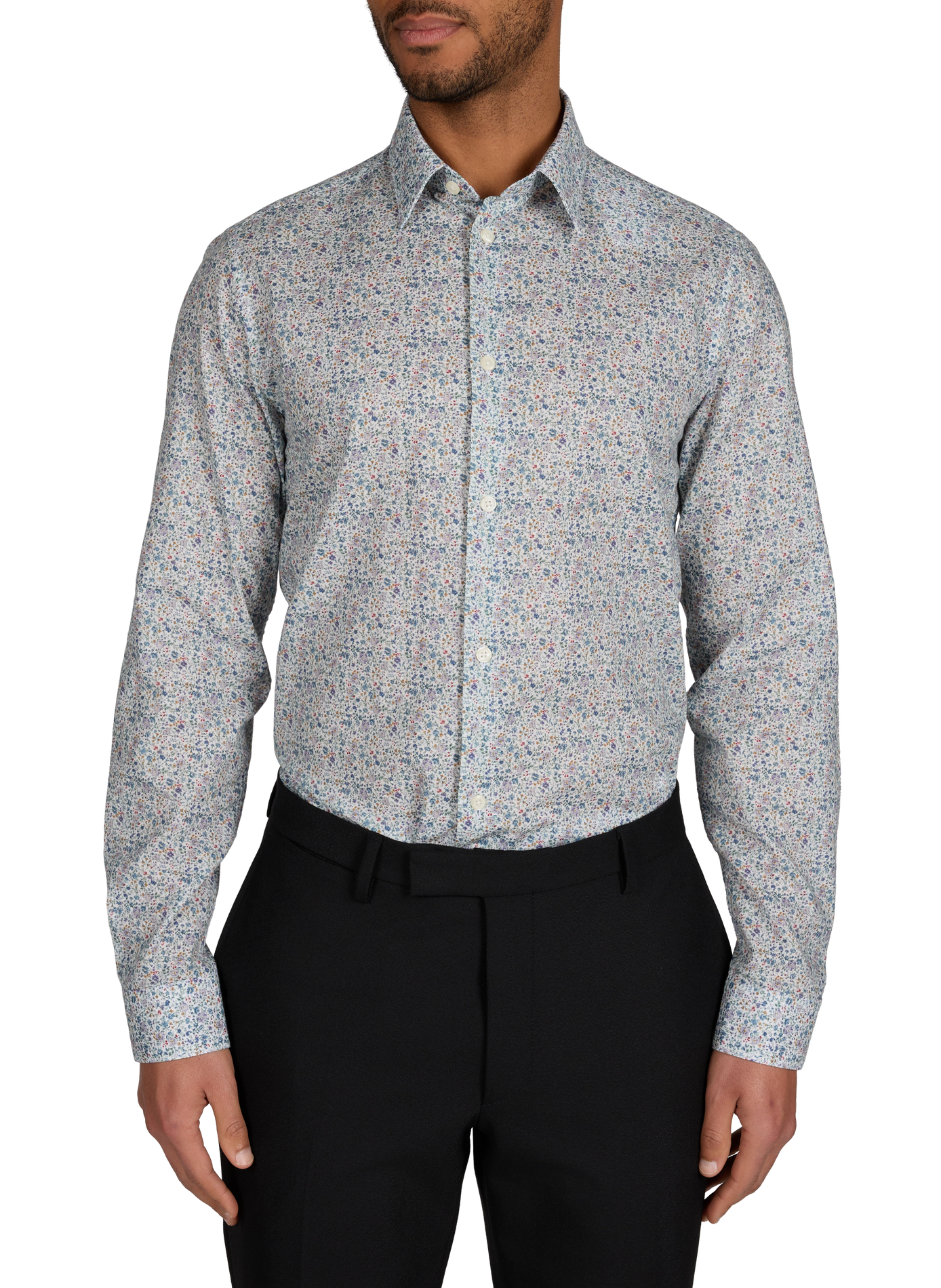 Slim fit shirt with pattern in cotton AU PRINTEMPS PARIS Blue