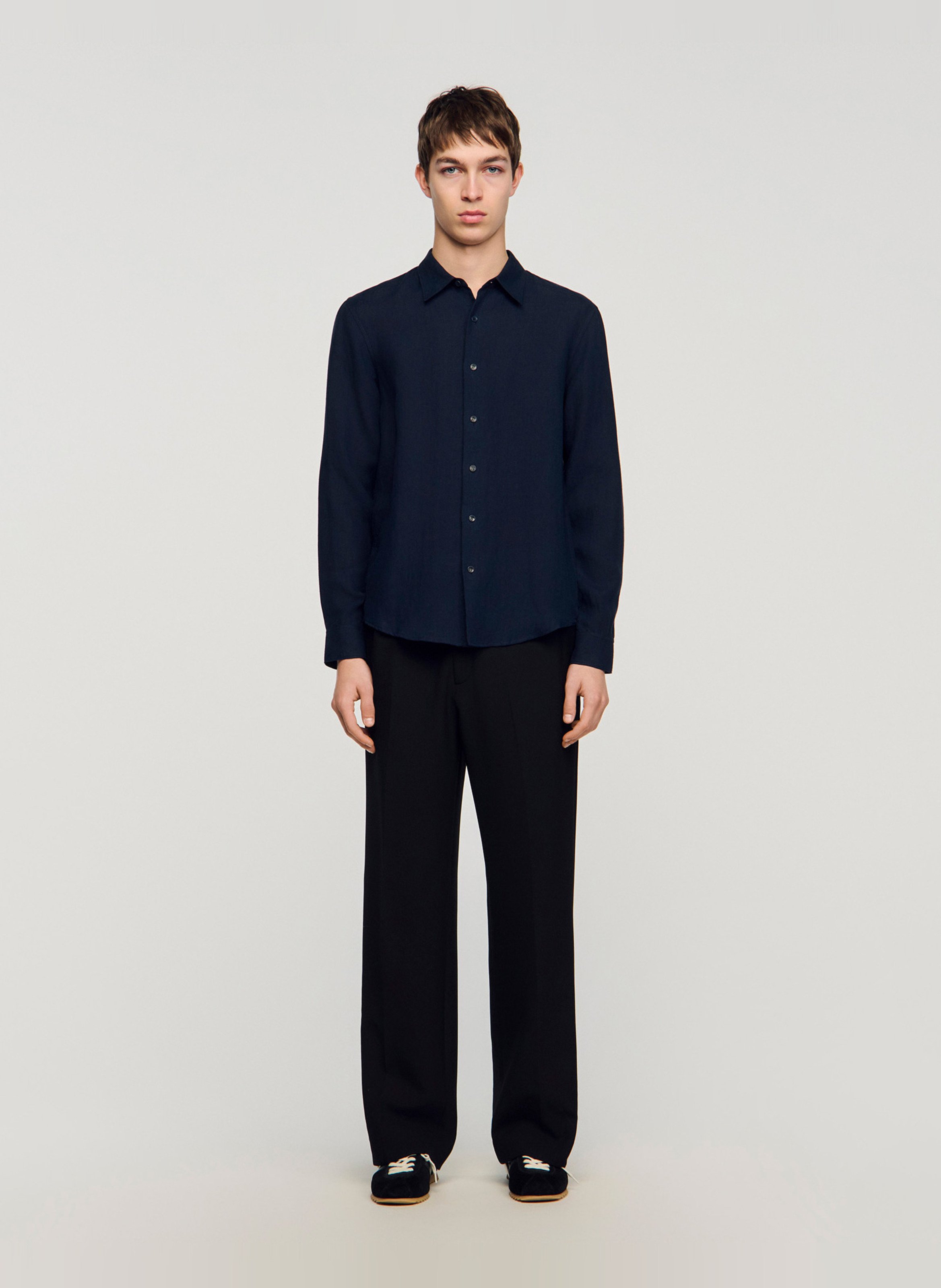 Chemise droite en lin SANDRO Bleu