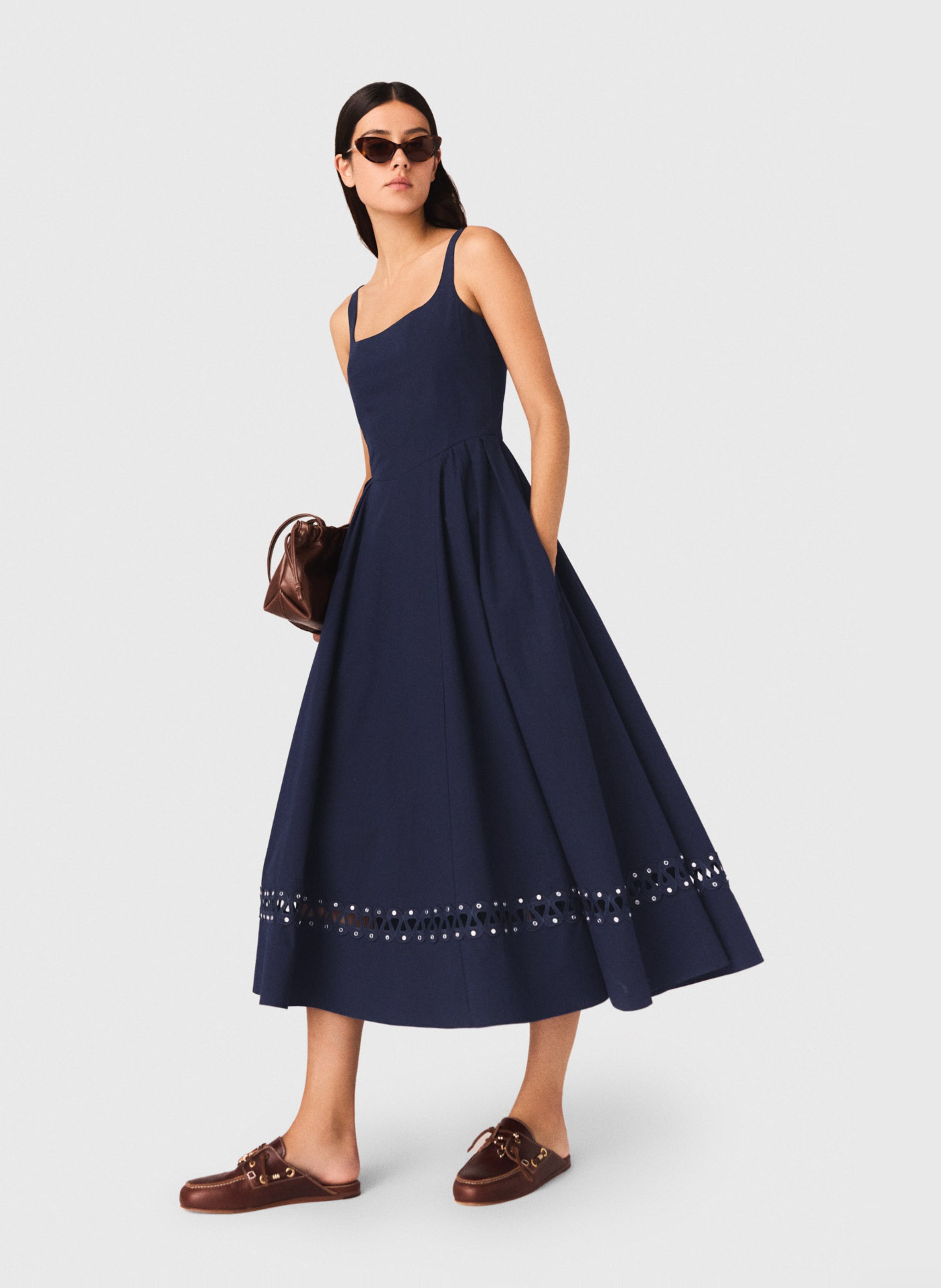 Robe midi évasée à bretelles MAJE Bleu