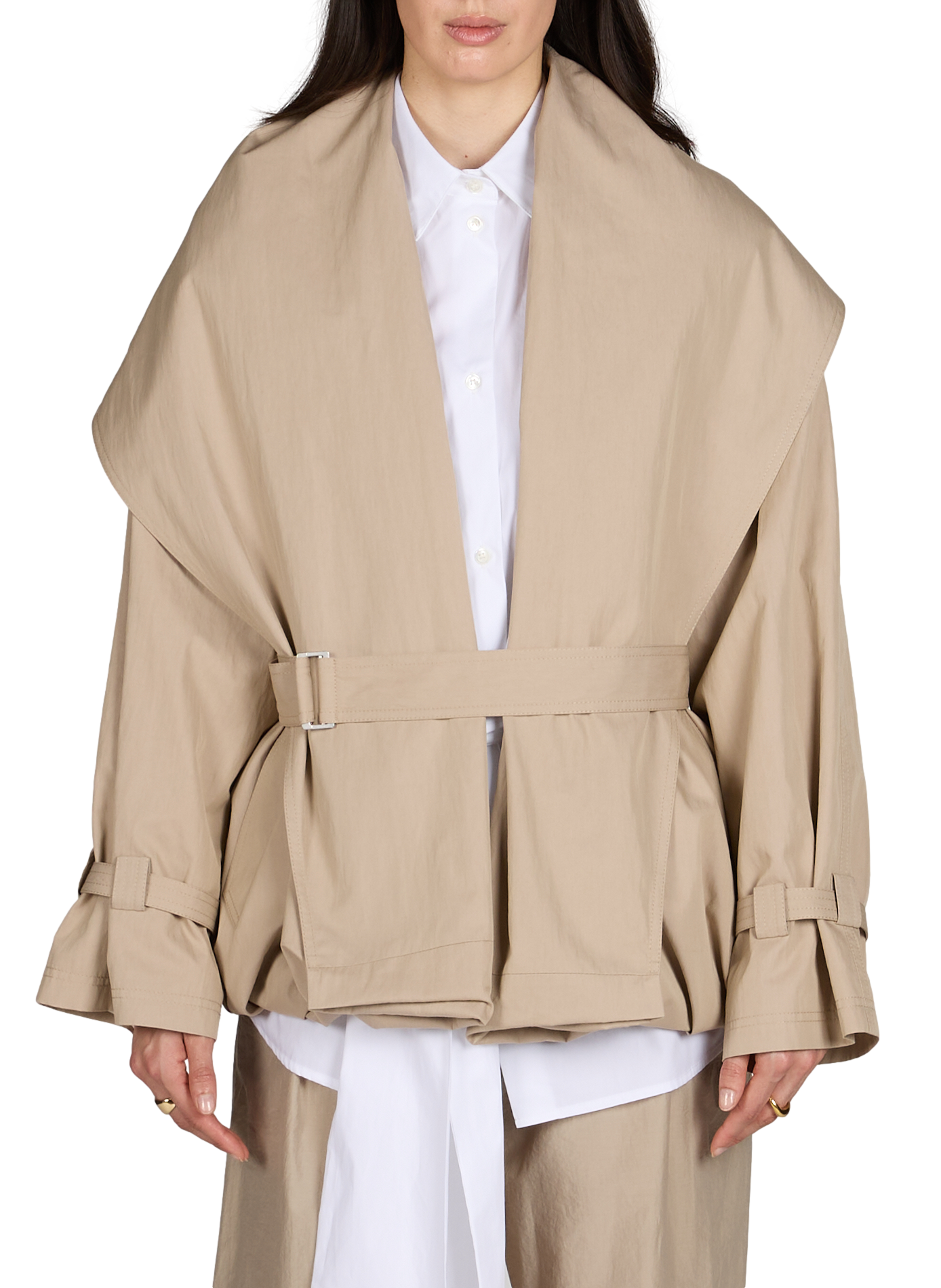 Jacket with belt in mixed cotton MAGDA BUTRYM Beige