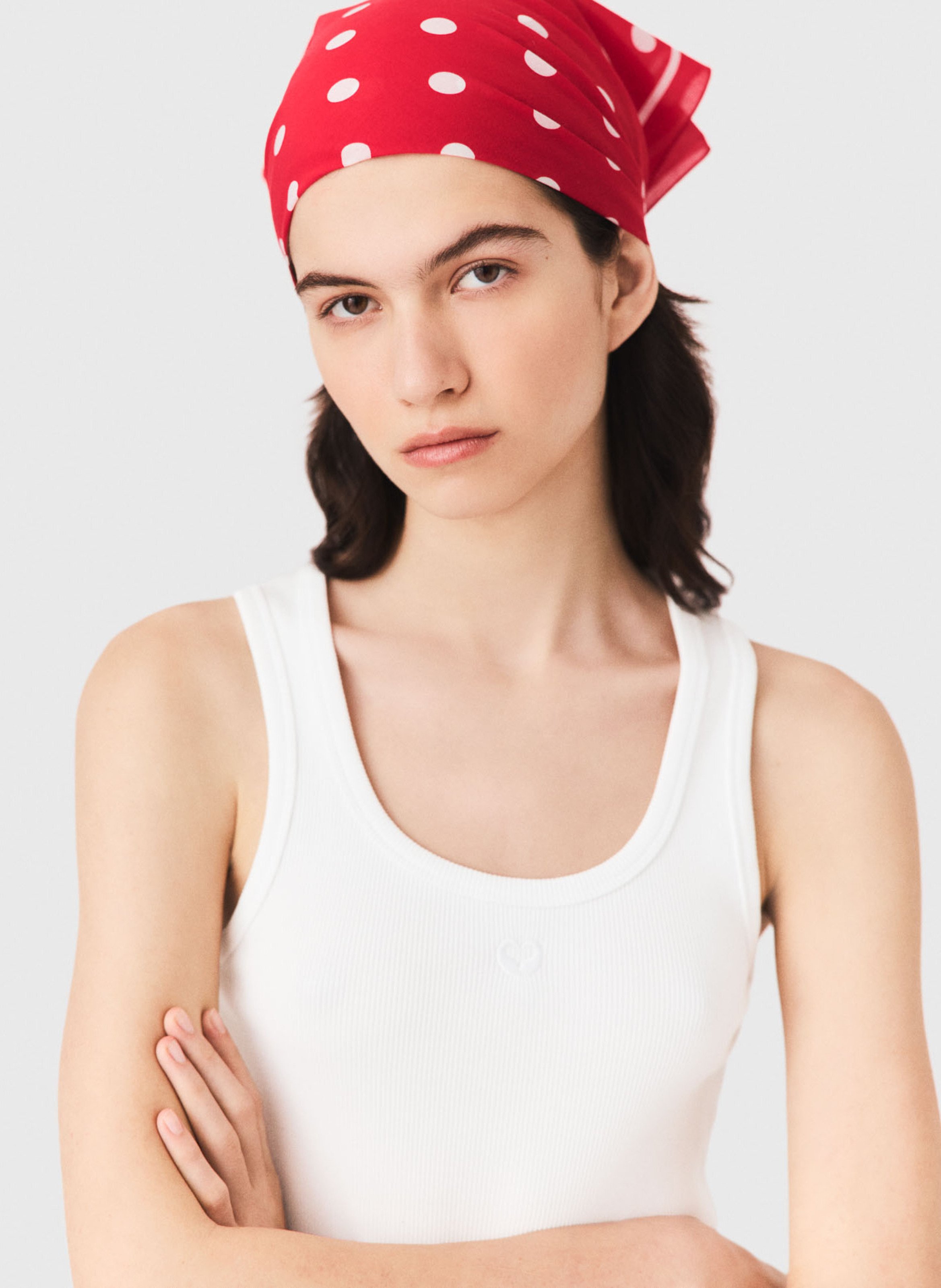 Foulard à pois en coton | Rouge MAJE Femme