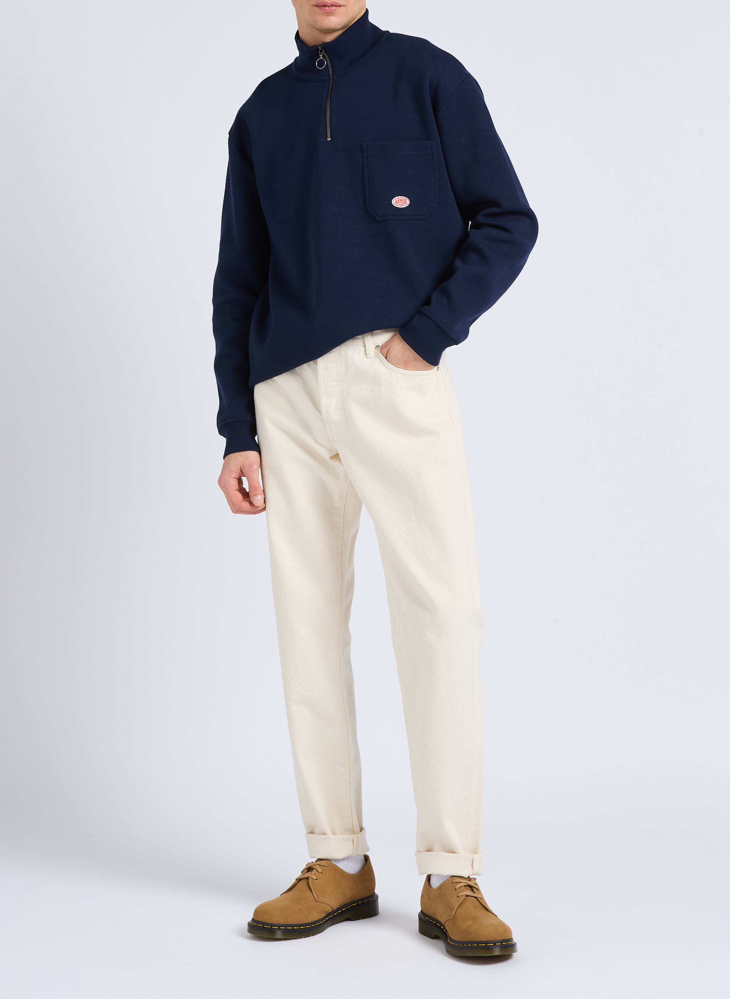 Pull ample col montant zippé en coton bio heritage ARMOR-LUX Bleu