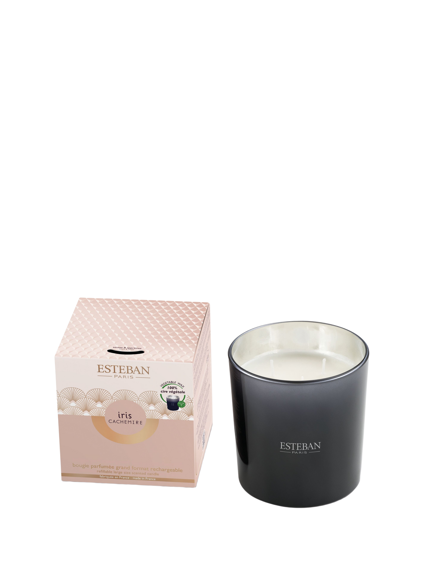 Bougie parfumée rechargeable Iris Cachemire 450 g ESTEBAN Rose