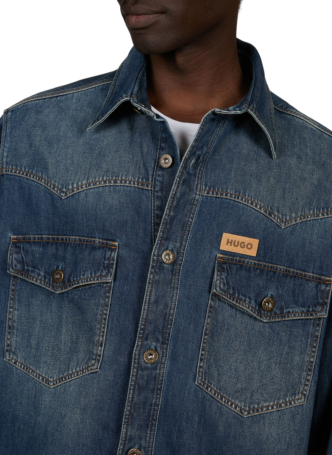Chemise oversize à logo brodé en coton HUGO BLUE Bleu