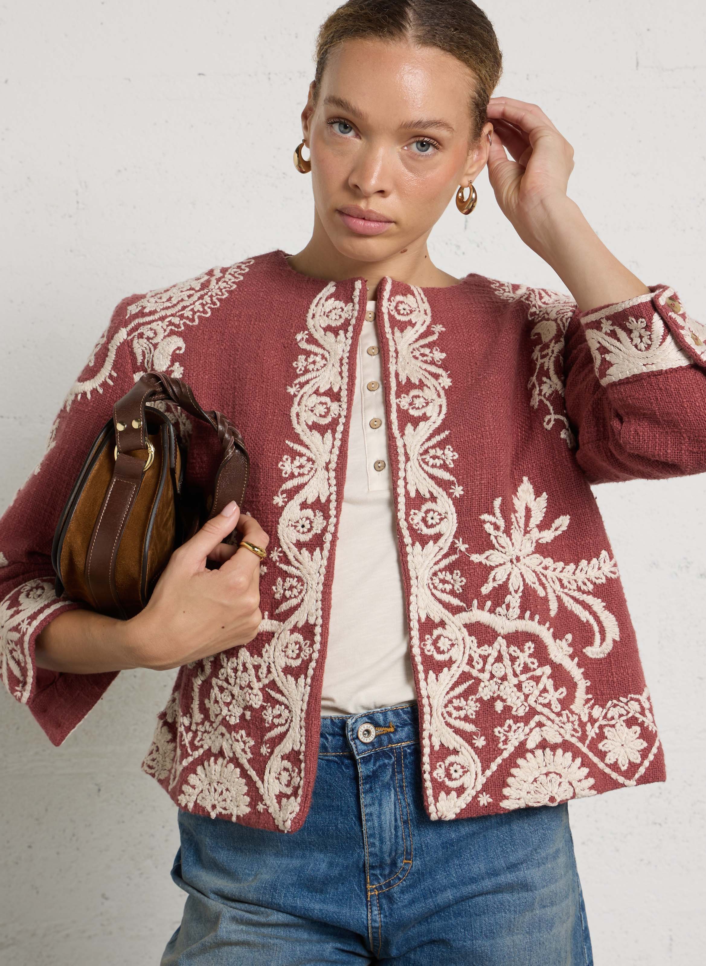 Veste col rond en coton valma MAISON 123 Rose