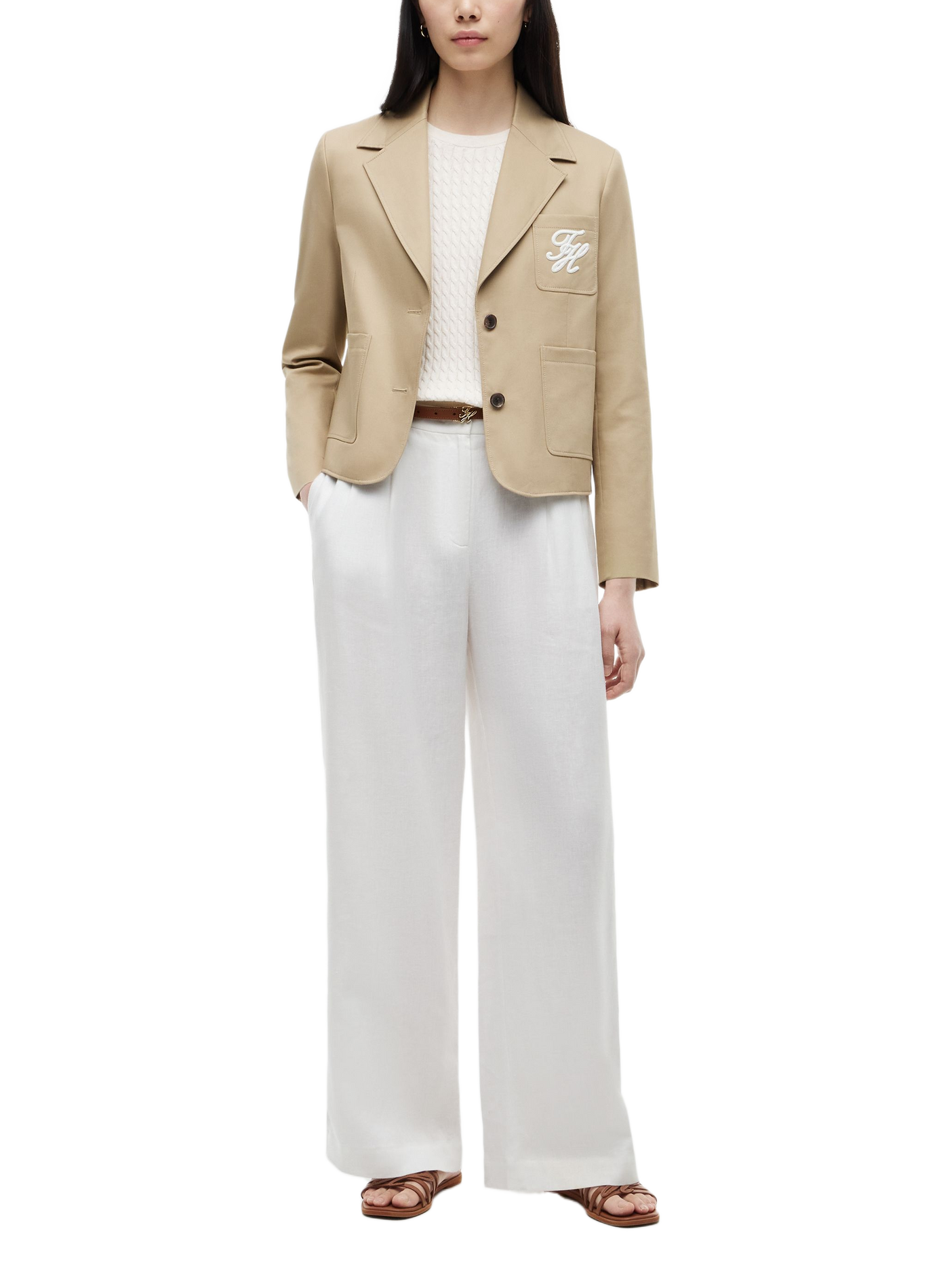 Blazer court à logo brodé en coton | Beige TOMMY HILFIGER Femme