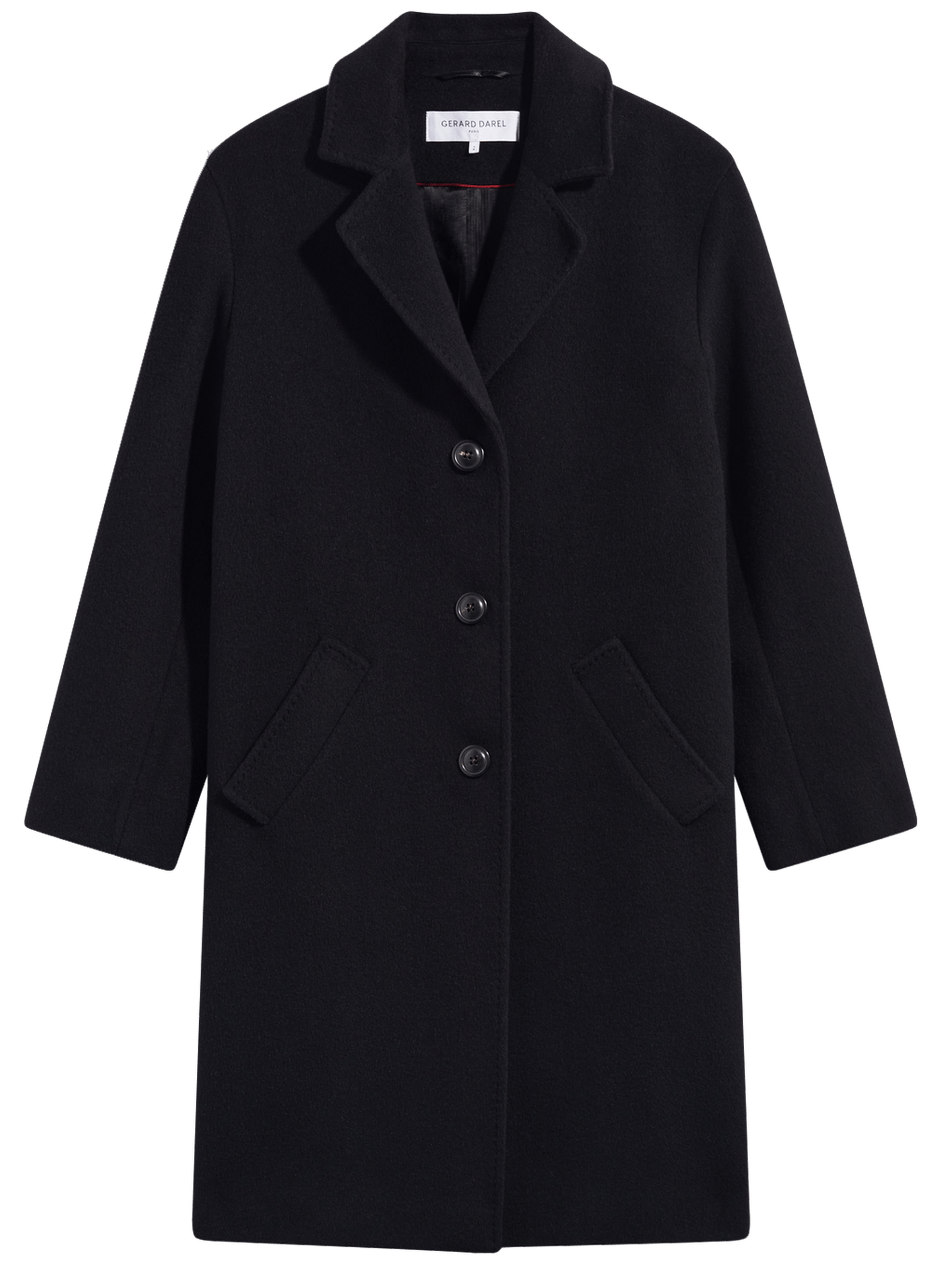 Manteau droit en laine et angora - aelis GERARD DAREL Noir