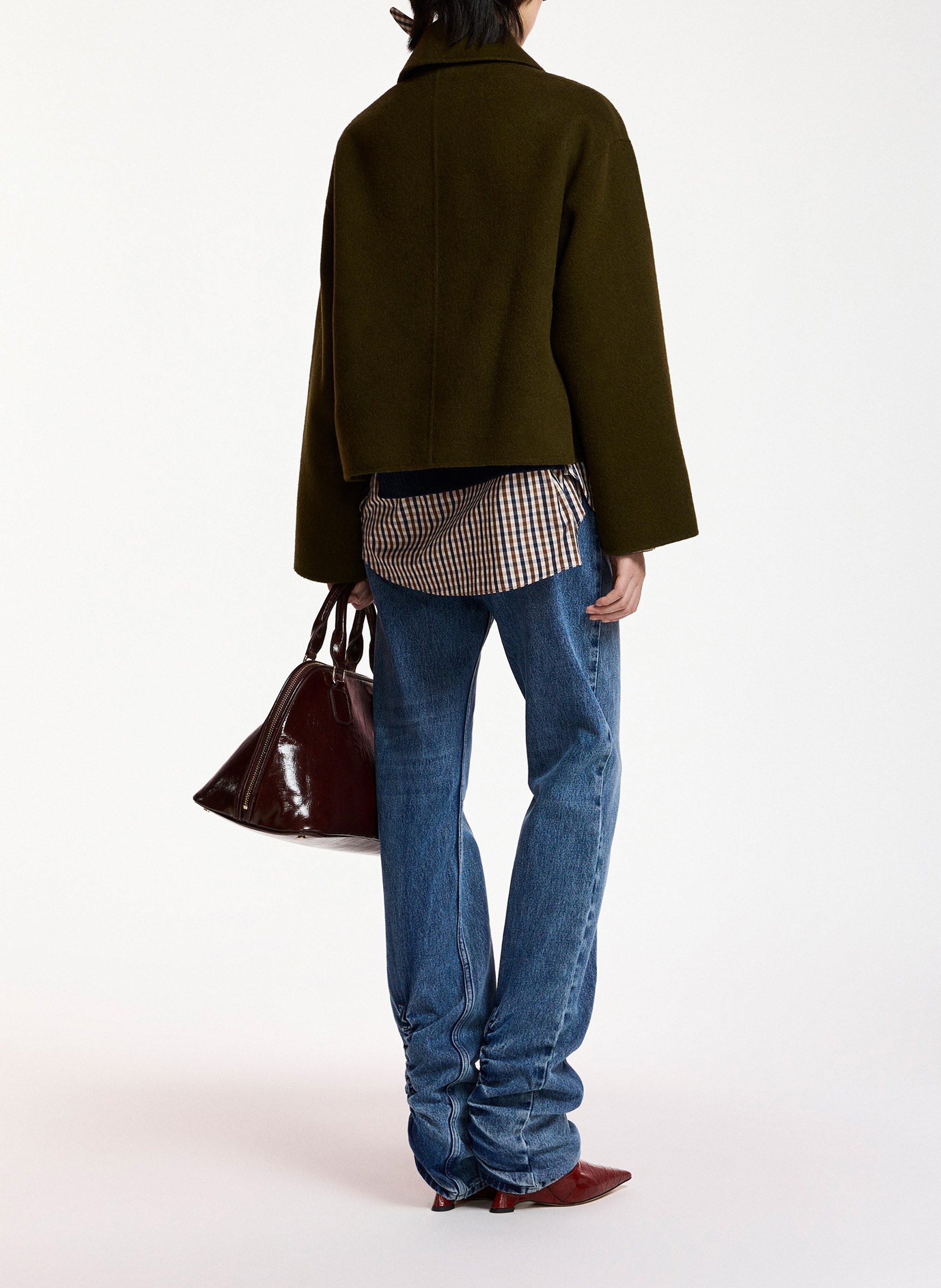 Veste droite à double boutonnage en laine mélangée kombu ESSENTIEL ANTWERP Vert